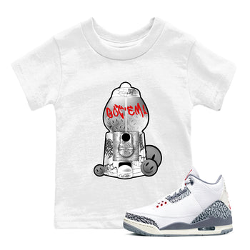 3s Cement Grey shirts to match jordans Gumball Machine sneaker match tees Air Jordan 3 Cement Grey SNRT Sneaker Release Tees Youth Baby White 1 crew neck shirts