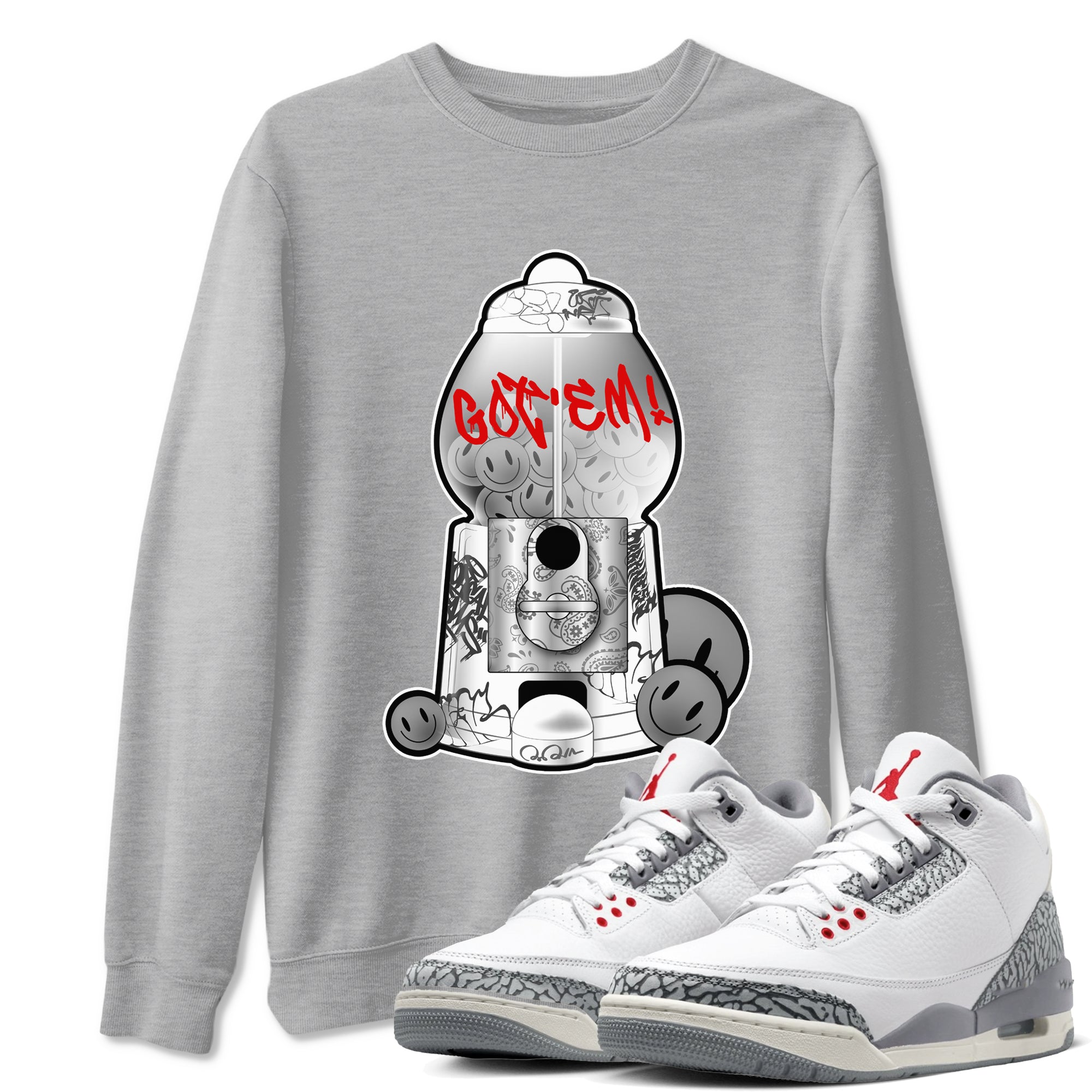 3s Cement Grey shirts to match jordans Gumball Machine sneaker match tees Air Jordan 3 Cement Grey SNRT Sneaker Release Tees unisex cotton Heather Grey 1 crew neck shirts