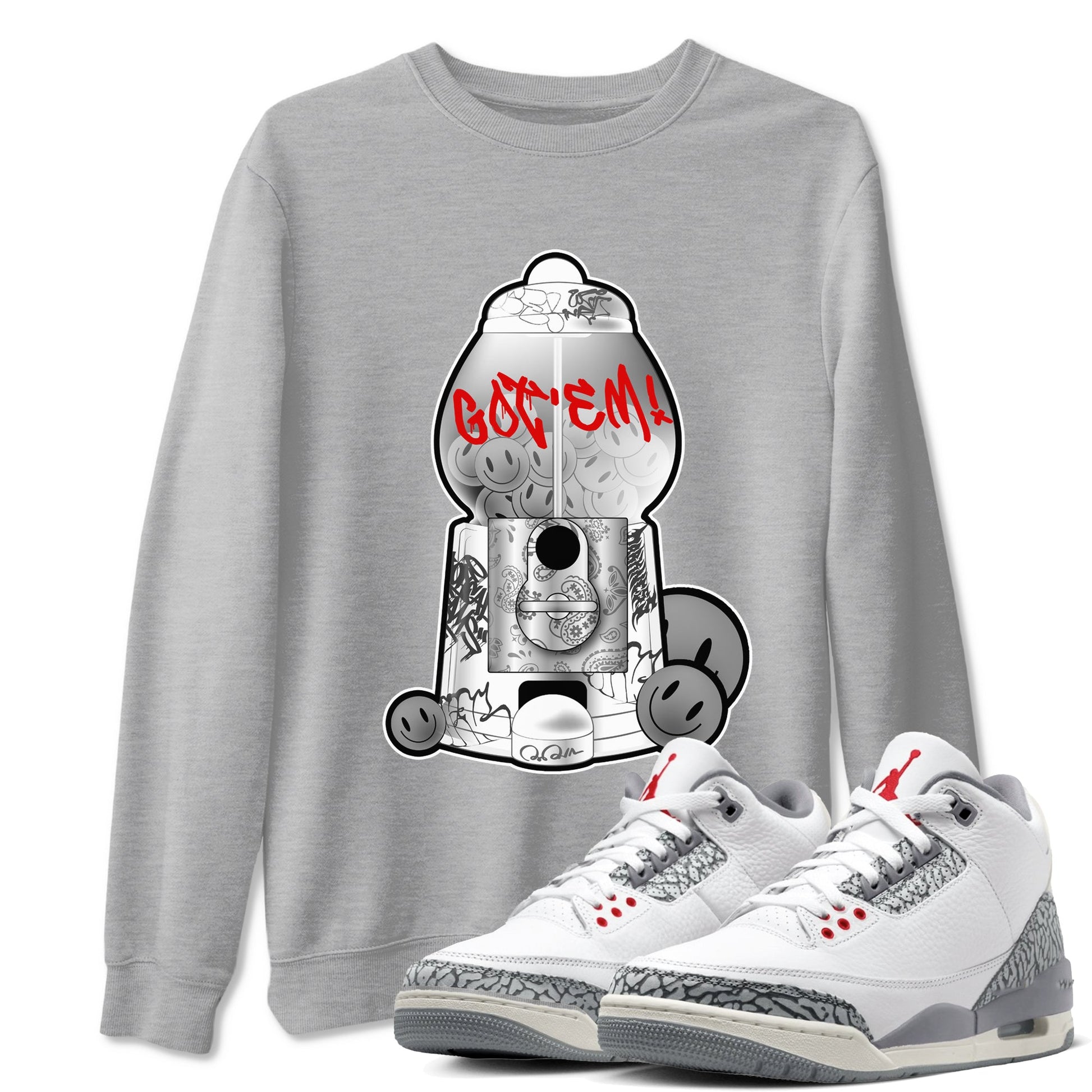 3s Cement Grey shirts to match jordans Gumball Machine sneaker match tees Air Jordan 3 Cement Grey SNRT Sneaker Release Tees unisex cotton Heather Grey 1 crew neck shirts