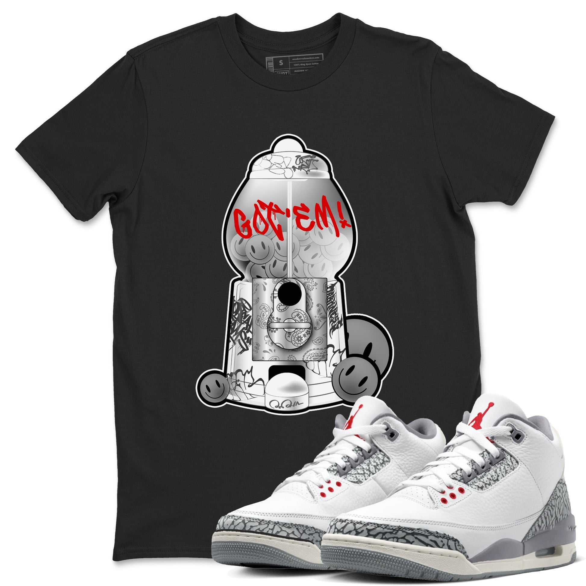 3s Cement Grey shirts to match jordans Gumball Machine sneaker match tees Air Jordan 3 Cement Grey SNRT Sneaker Release Tees unisex cotton Black 1 crew neck shirts