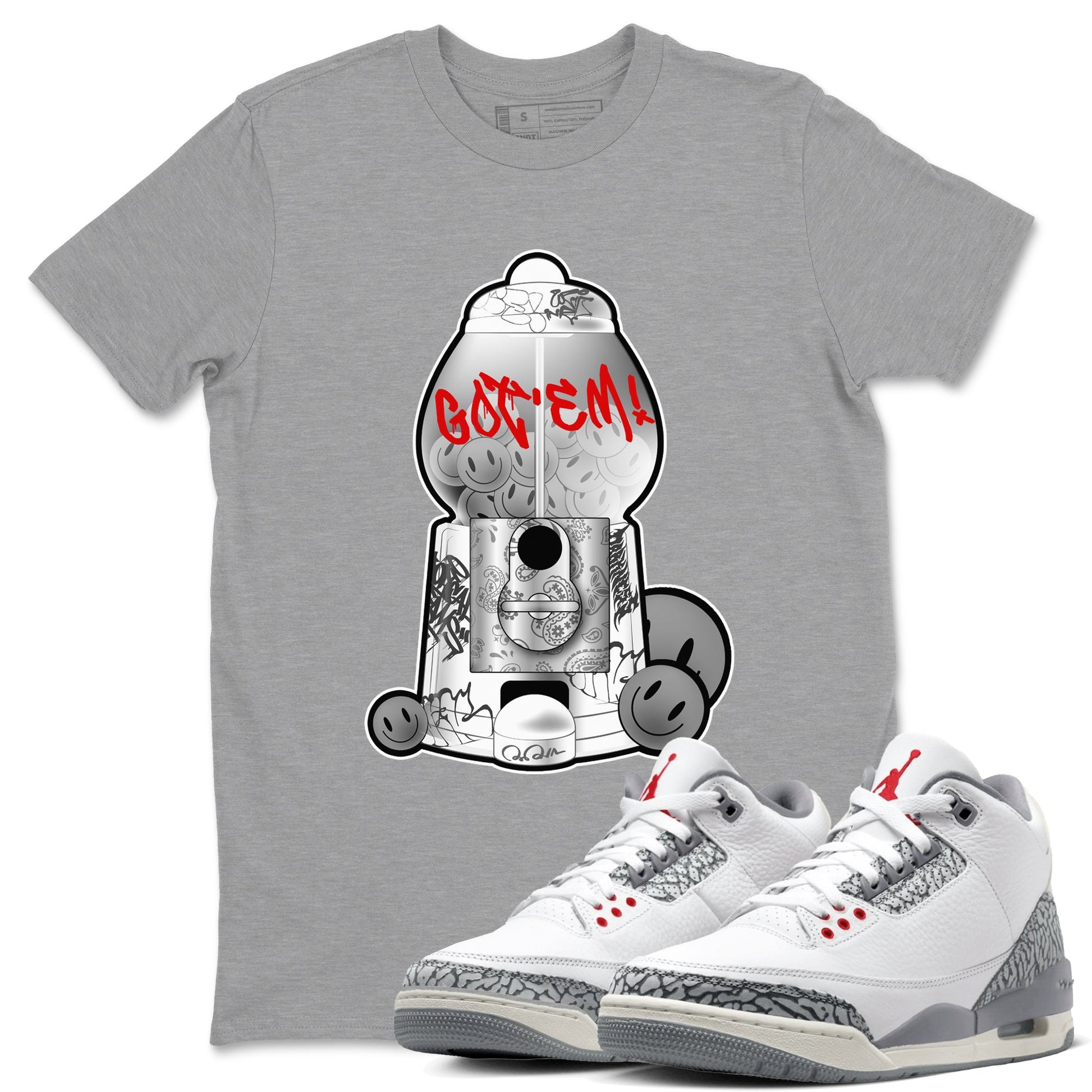 3s Cement Grey shirts to match jordans Gumball Machine sneaker match tees Air Jordan 3 Cement Grey SNRT Sneaker Release Tees unisex cotton Heather Grey 1 crew neck shirts