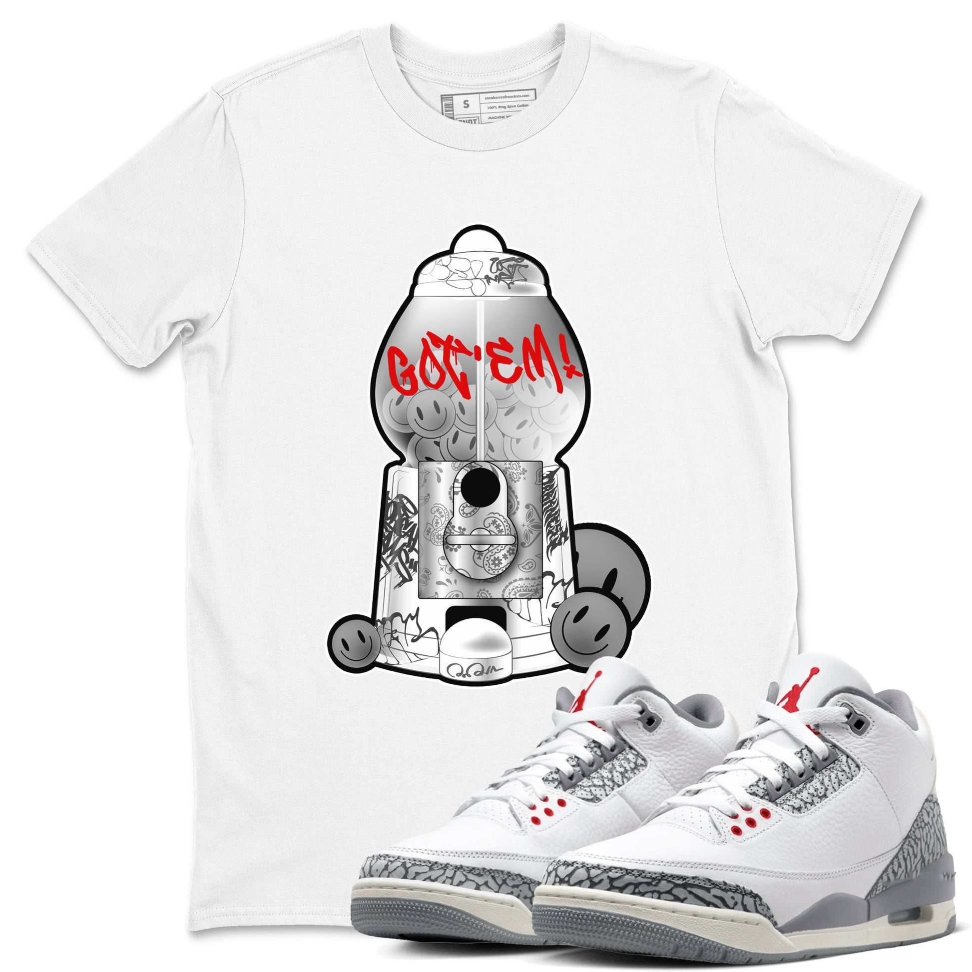 3s Cement Grey shirts to match jordans Gumball Machine sneaker match tees Air Jordan 3 Cement Grey SNRT Sneaker Release Tees unisex cotton White 1 crew neck shirts