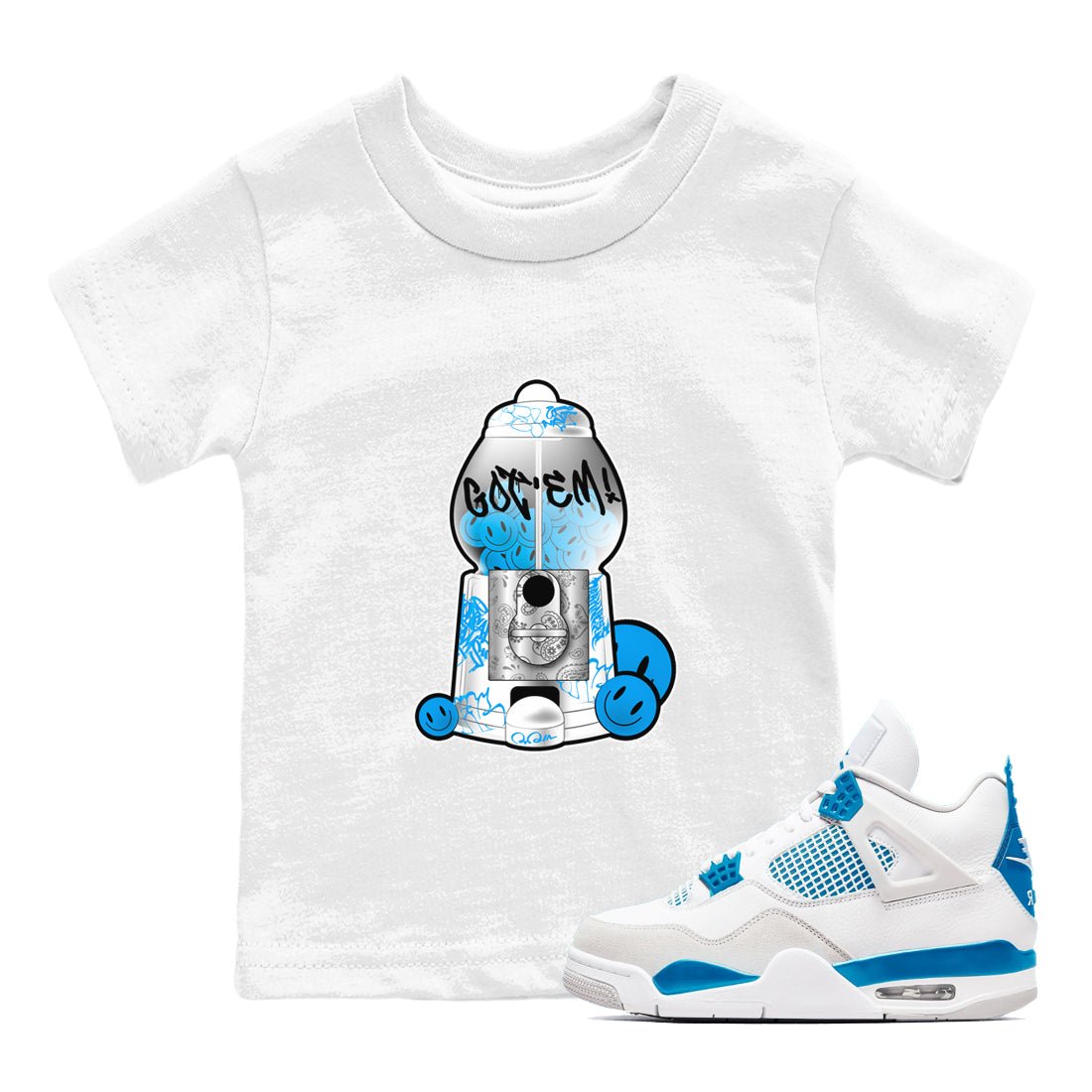 Air Jordan 4 Industrial Blue shirt to match jordans Gumball Machine sneaker tees Air Jordan 4 Military Blue SNRT sneaker release tees baby toddler White 1 cotton Shirt