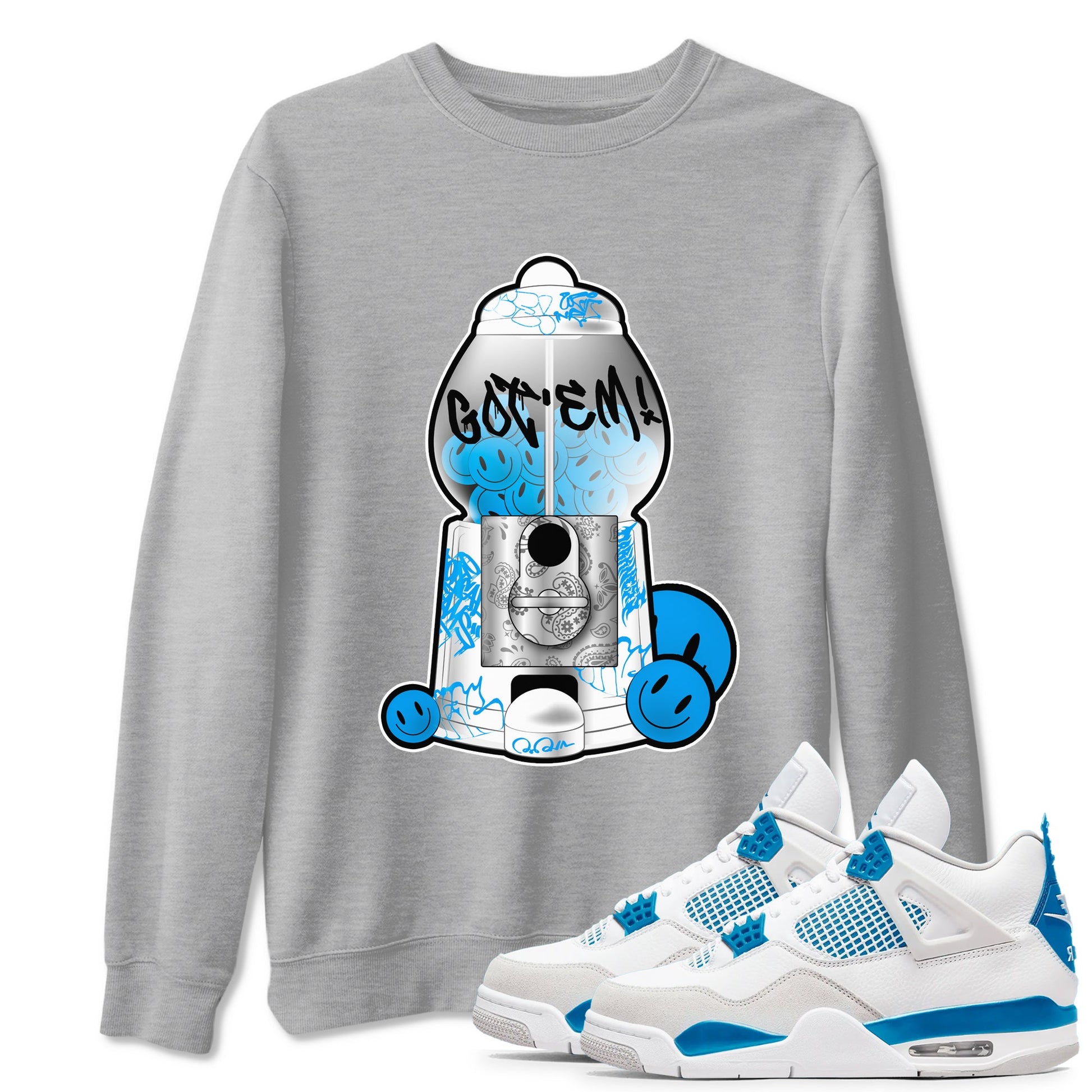 Air Jordan 4 Industrial Blue shirt to match jordans Gumball Machine sneaker tees Air Jordan 4 Military Blue SNRT Sneaker Release Tees unisex cotton Heather Grey 1 crew neck shirt