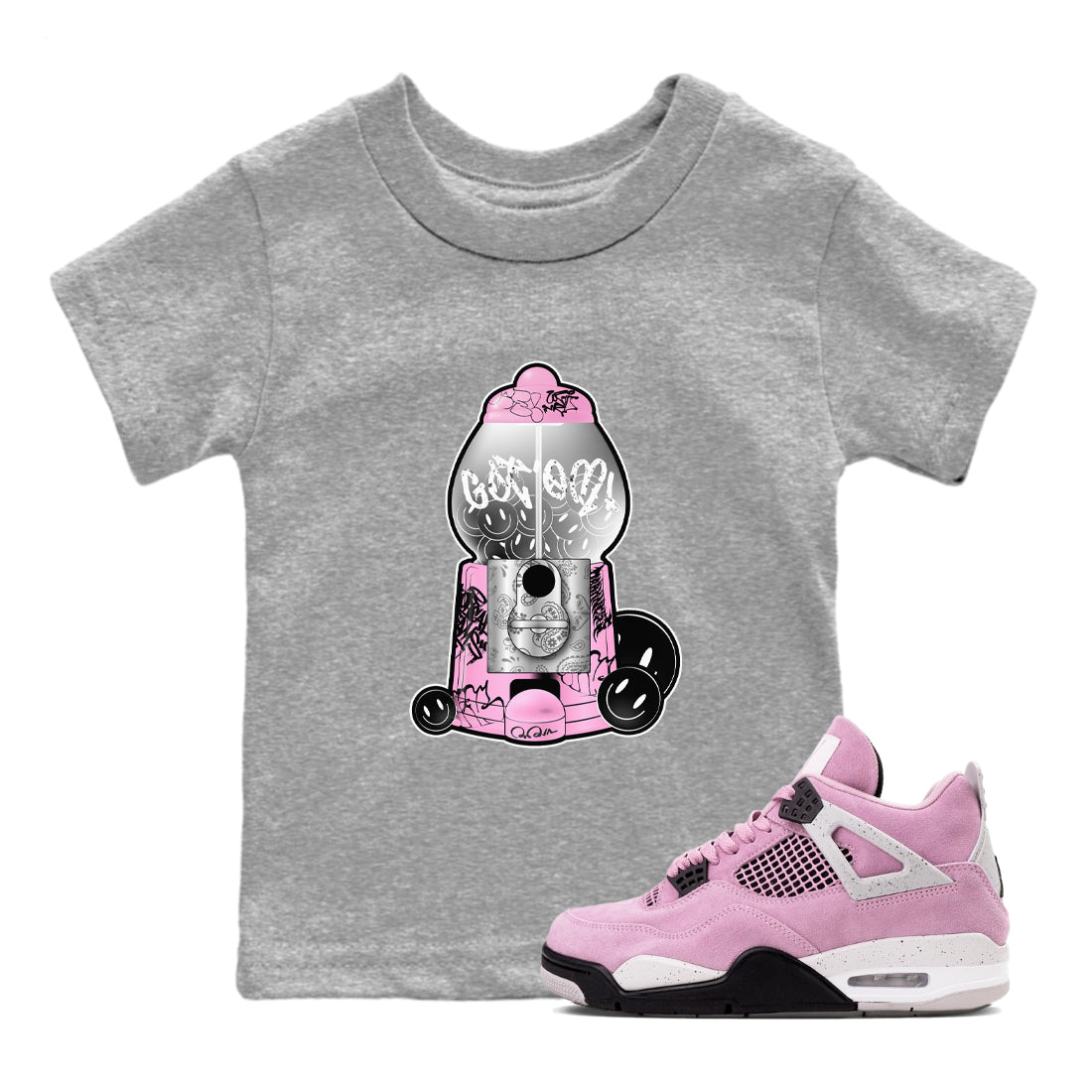Air Jordan 4  Retro Orchid shirts to match jordans Gumball Machine sneaker match tees 4s WMNS Orchid match shoes to clothes SNRT Sneaker Tees Youth Baby Heather Grey 1 tee