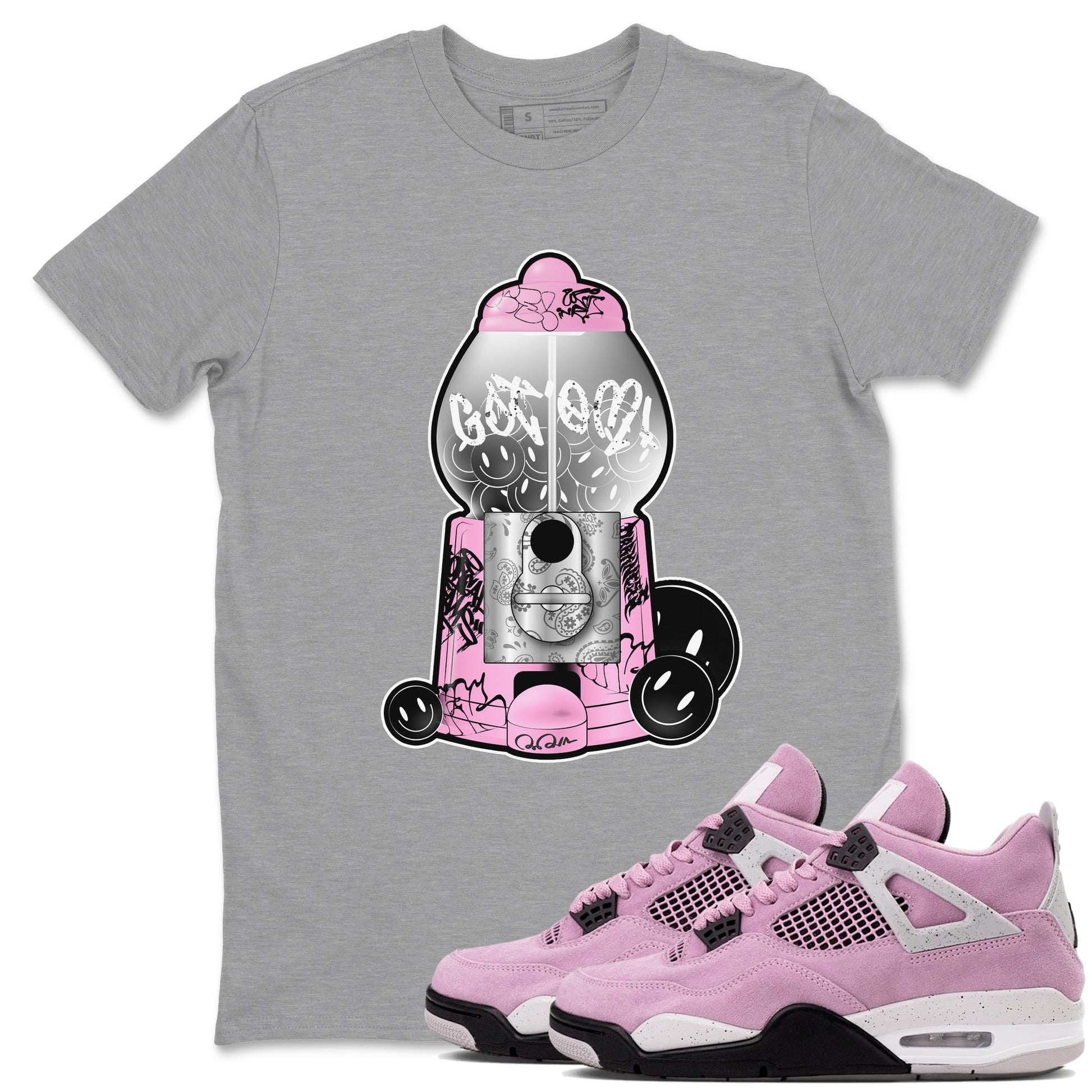 Air Jordan 4  Retro Orchid shirts to match jordans Gumball Machine sneaker match tees 4s WMNS Orchid match shoes to clothes SNRT Sneaker Tees unisex cotton Heather Grey 1 shirts