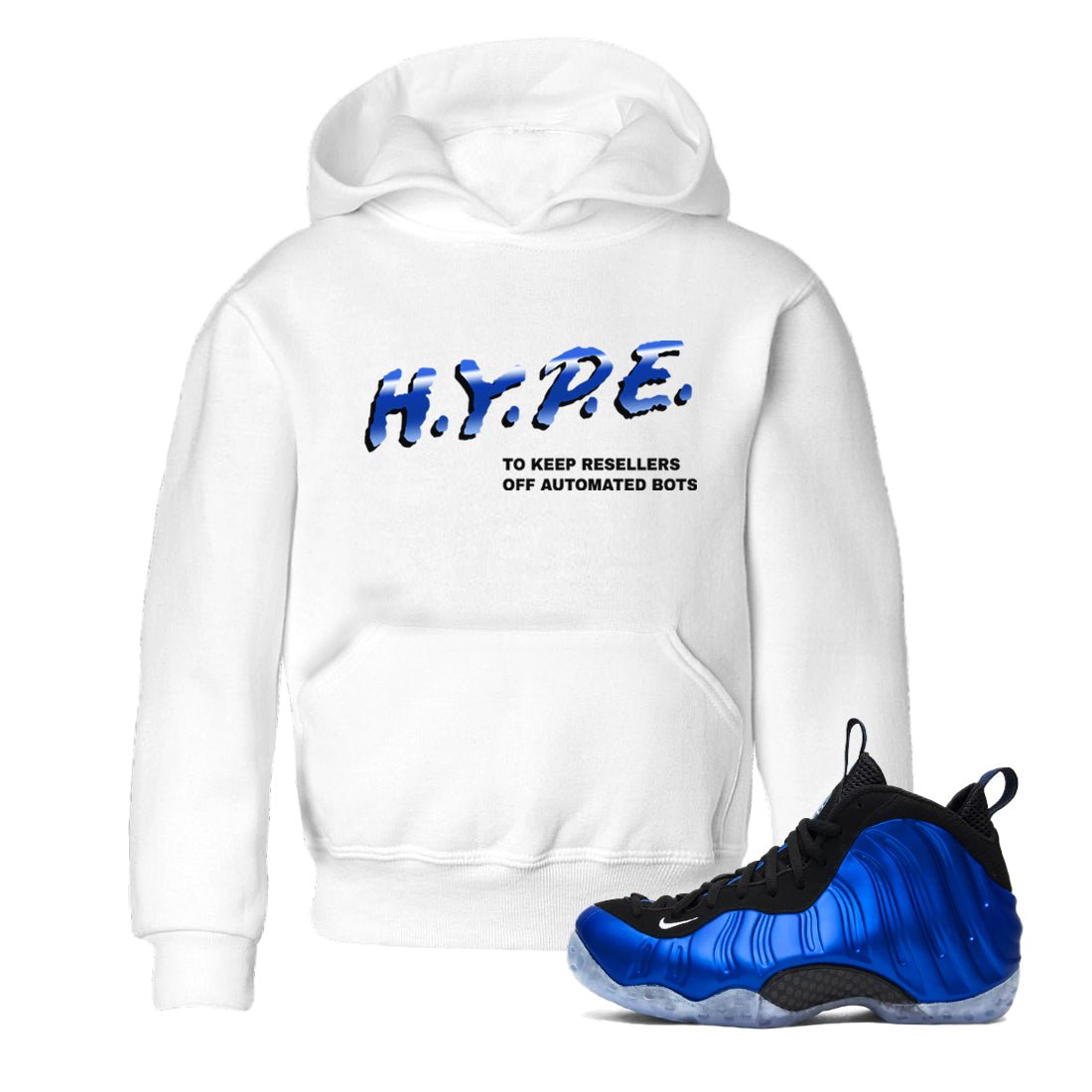 Air Foamposite One Royal shirts to match jordans H.Y.P.E sneaker match tees Foams One Royal match shoes to clothes SNRT Sneaker Tees Youth Baby White 1 tee
