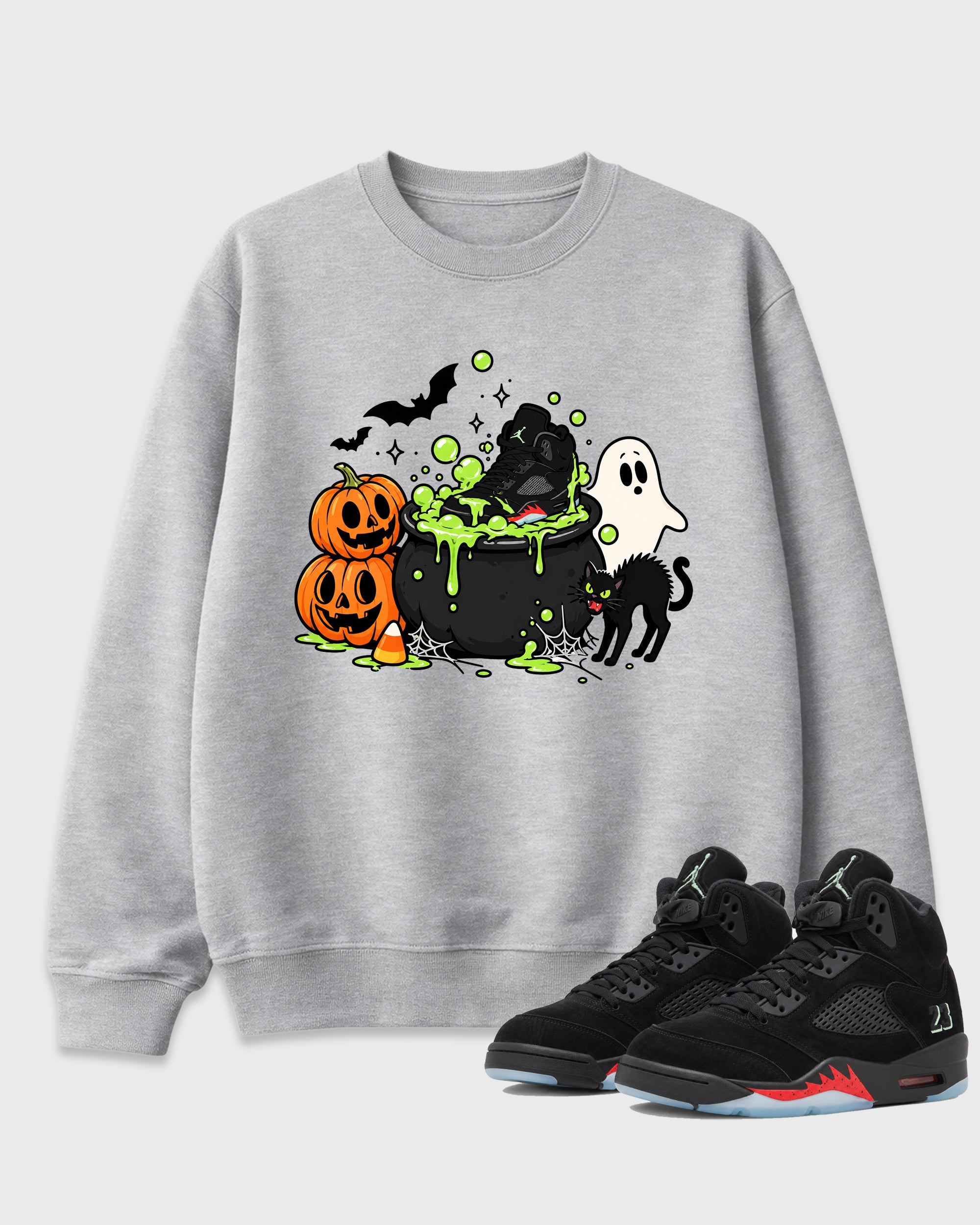 Halloween Potion Graphic T-Shirt featuring original streetwear artwork designed to match the Air Jordan 5 Halloween. Heather Grey 1 Graphic Tee.