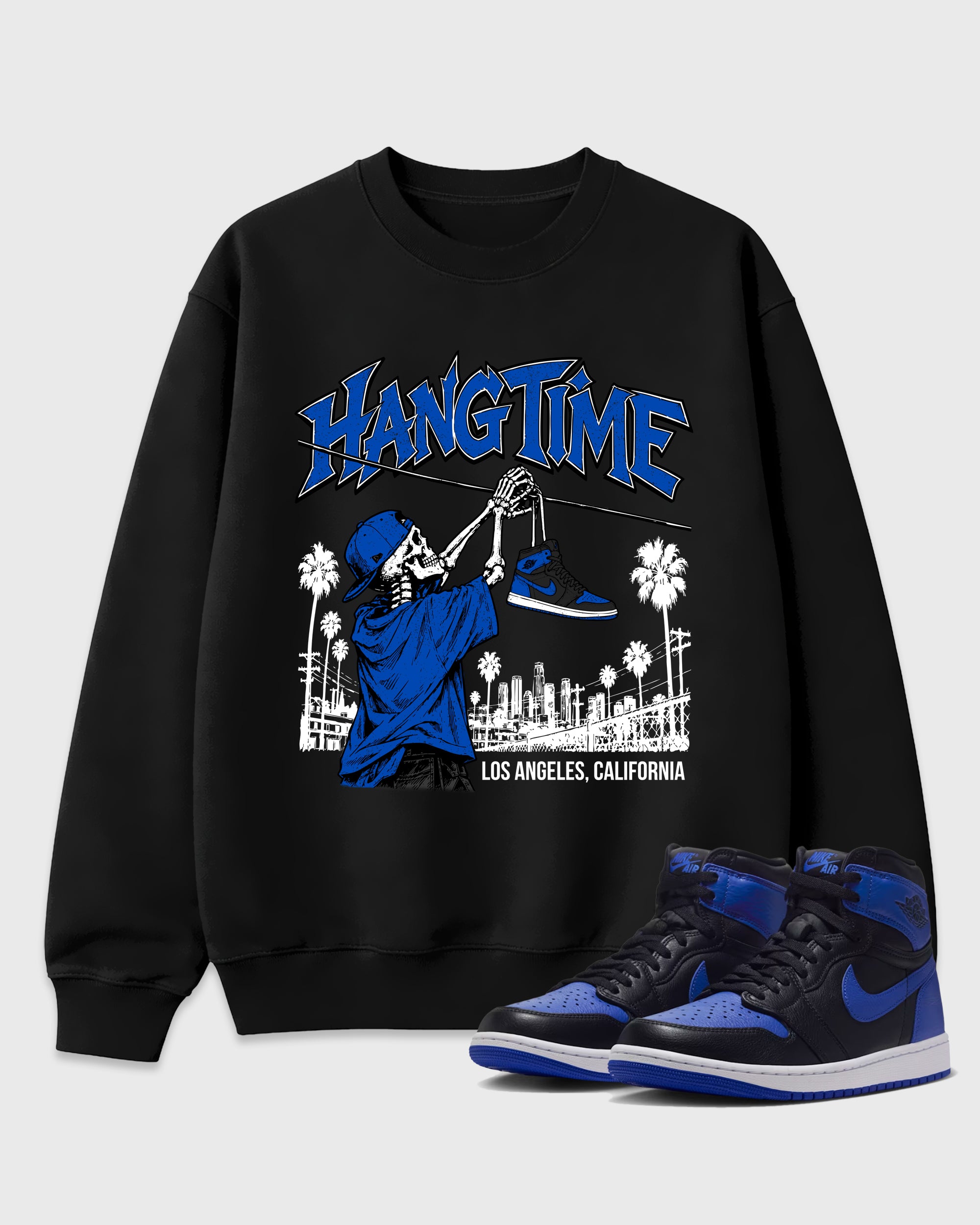 Hang Time Graphic T-Shirt featuring original streetwear artwork designed to match the Air Jordan 1 High OG 'Royal'. Black 1 Graphic Tee.
