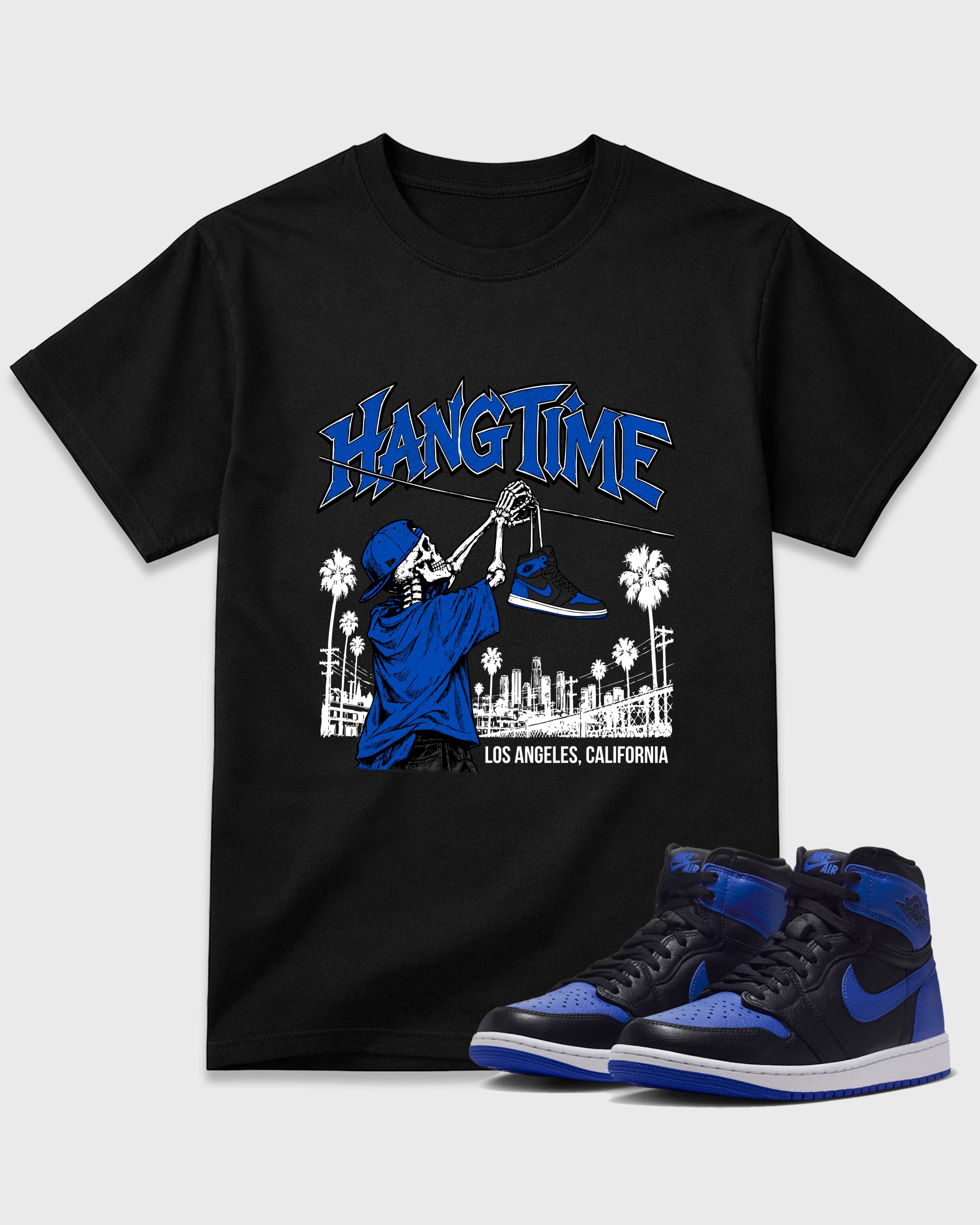 Hang Time Graphic T-Shirt featuring original streetwear artwork designed to match the Air Jordan 1 High OG 'Royal'. Black 1 Graphic T-Shirt.