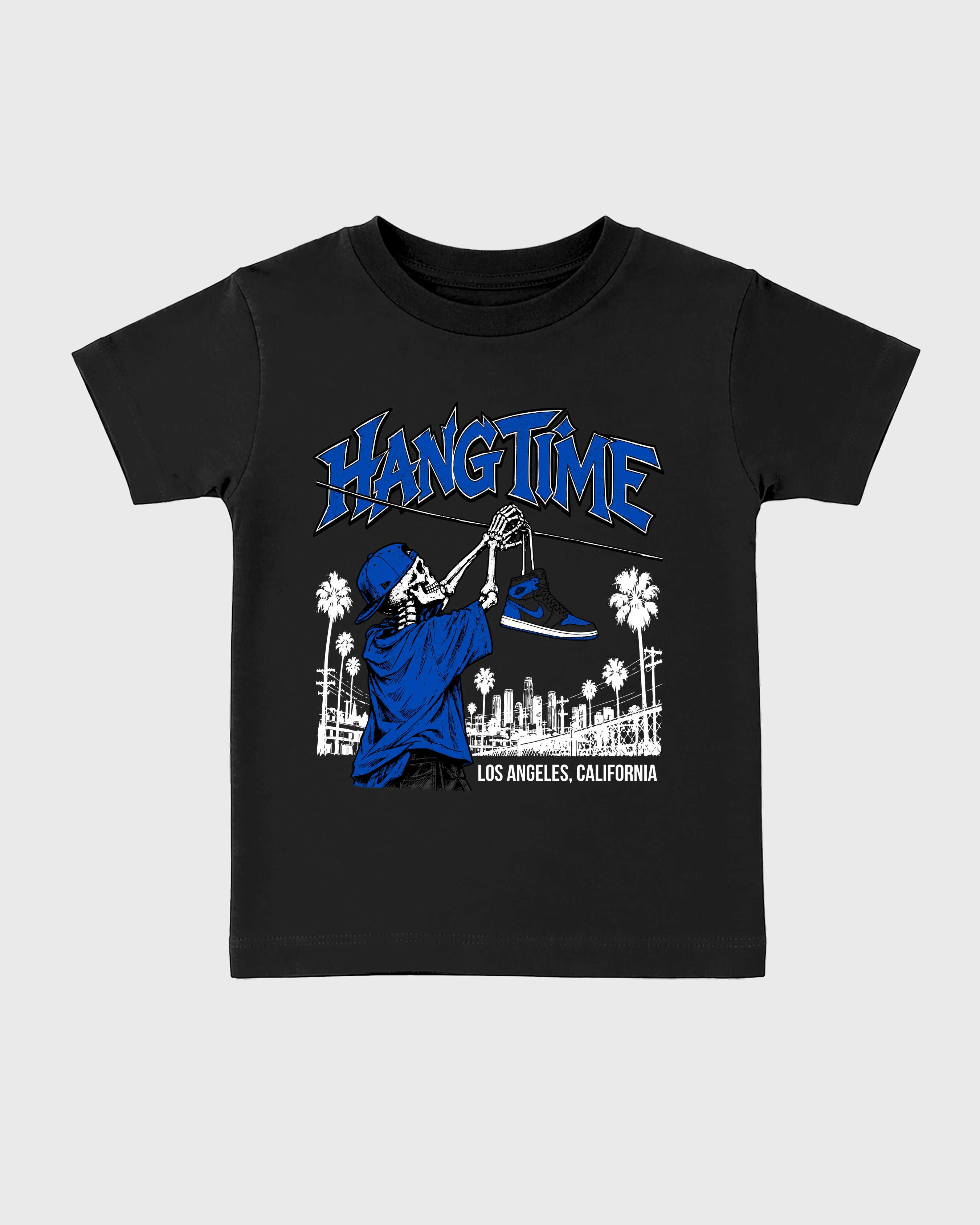 Hang Time Baby & Kids Graphic T-Shirt featuring original artwork designed to match the Air Jordan 1 High OG 'Royal'. Black 2 Kids Graphic Tee.