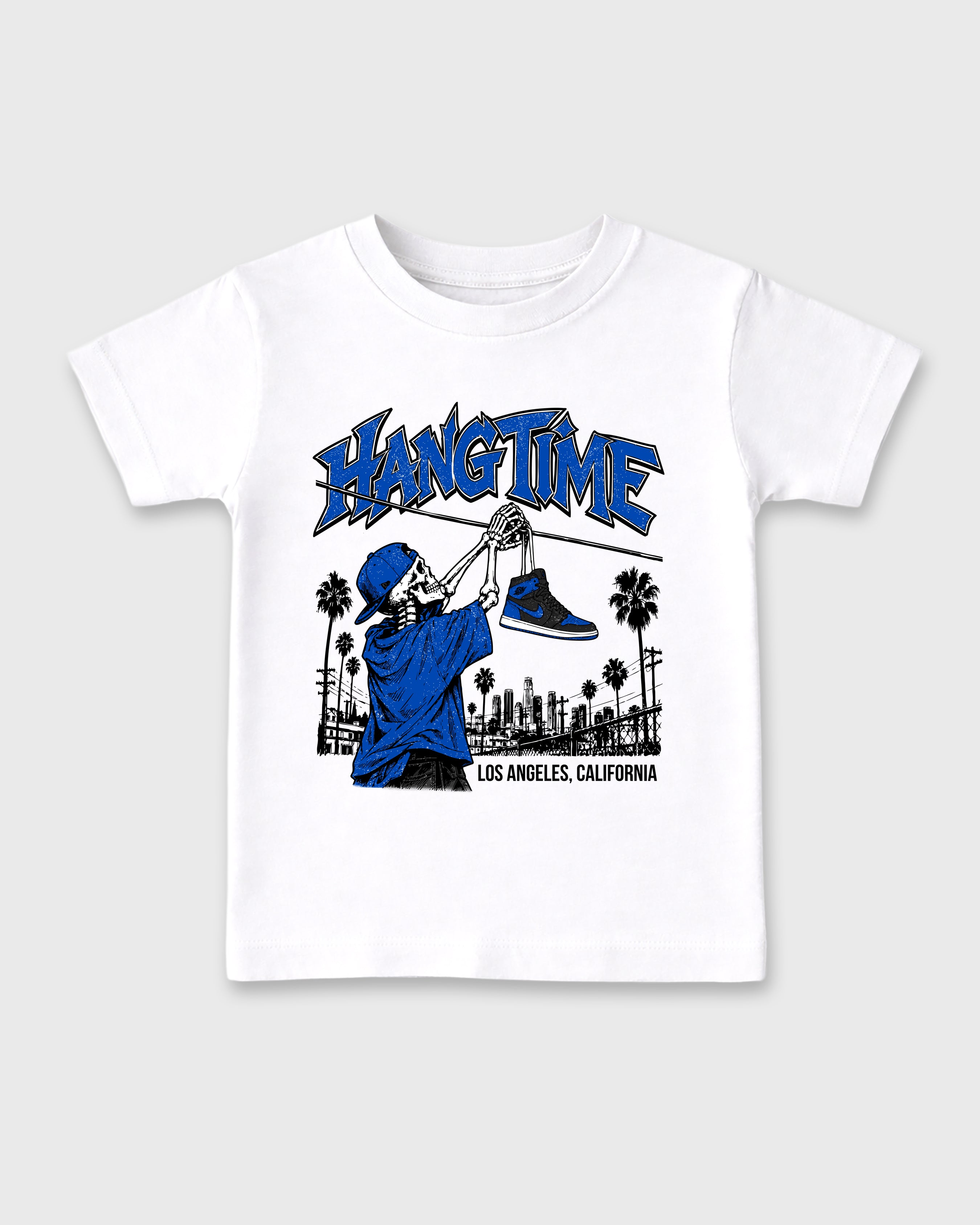 Hang Time Baby & Kids Graphic T-Shirt featuring original artwork designed to match the Air Jordan 1 High OG 'Royal'. White 2 Kids Graphic Tee.