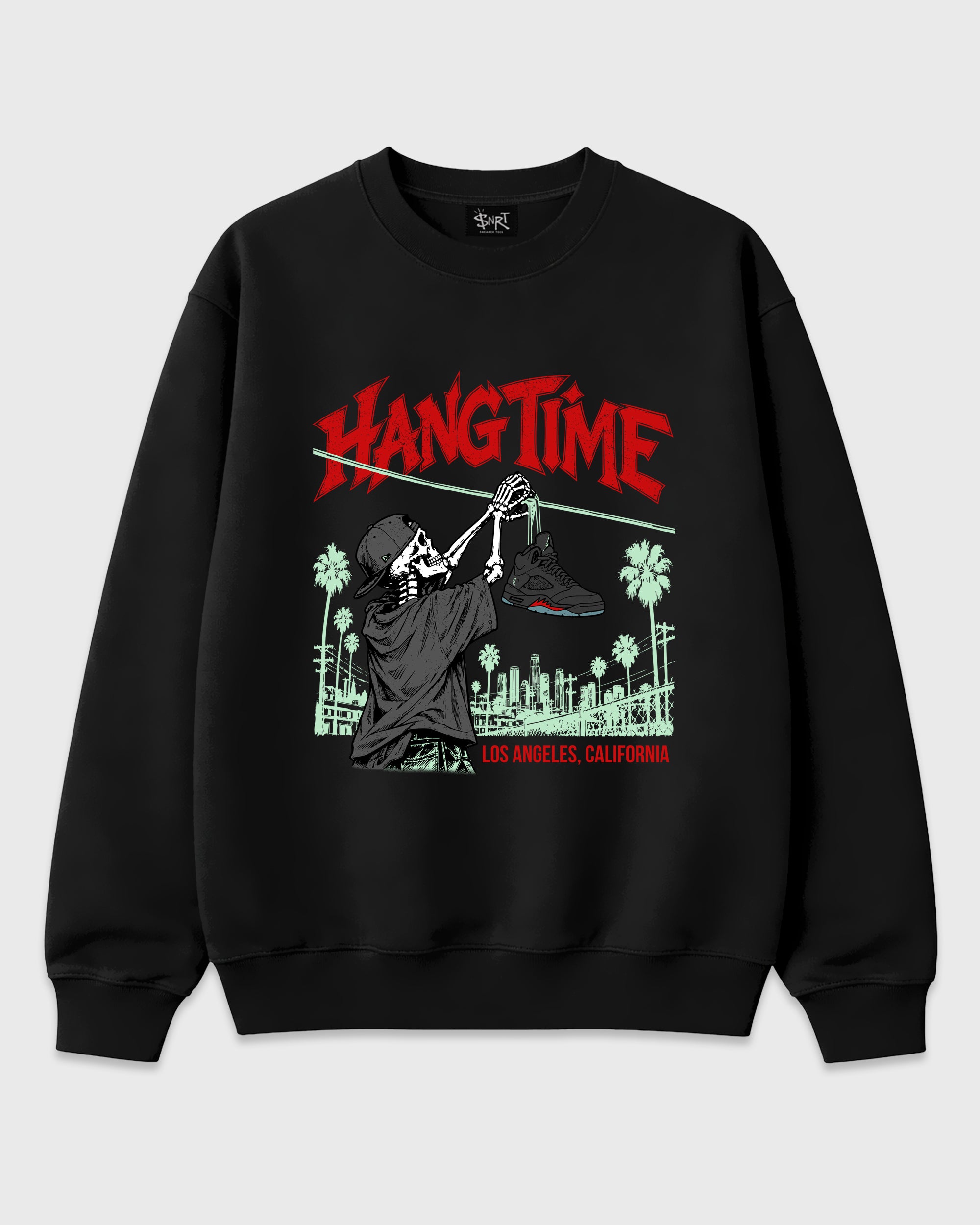 Hang Time Graphic T-Shirt featuring original streetwear artwork designed to match the Air Jordan 5 Halloween. Black 2 Graphic Tee.