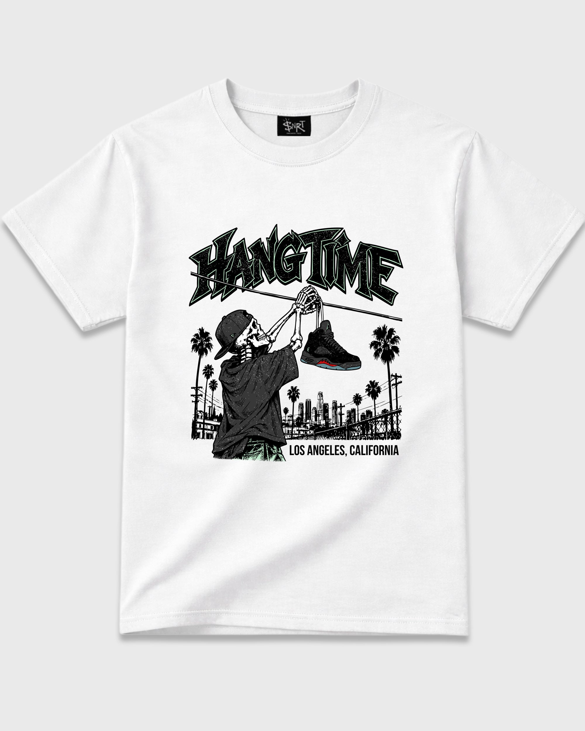 Hang Time Graphic T-Shirt featuring original streetwear artwork designed to match the Air Jordan 5 Halloween. White 2 Graphic T-Shirt.