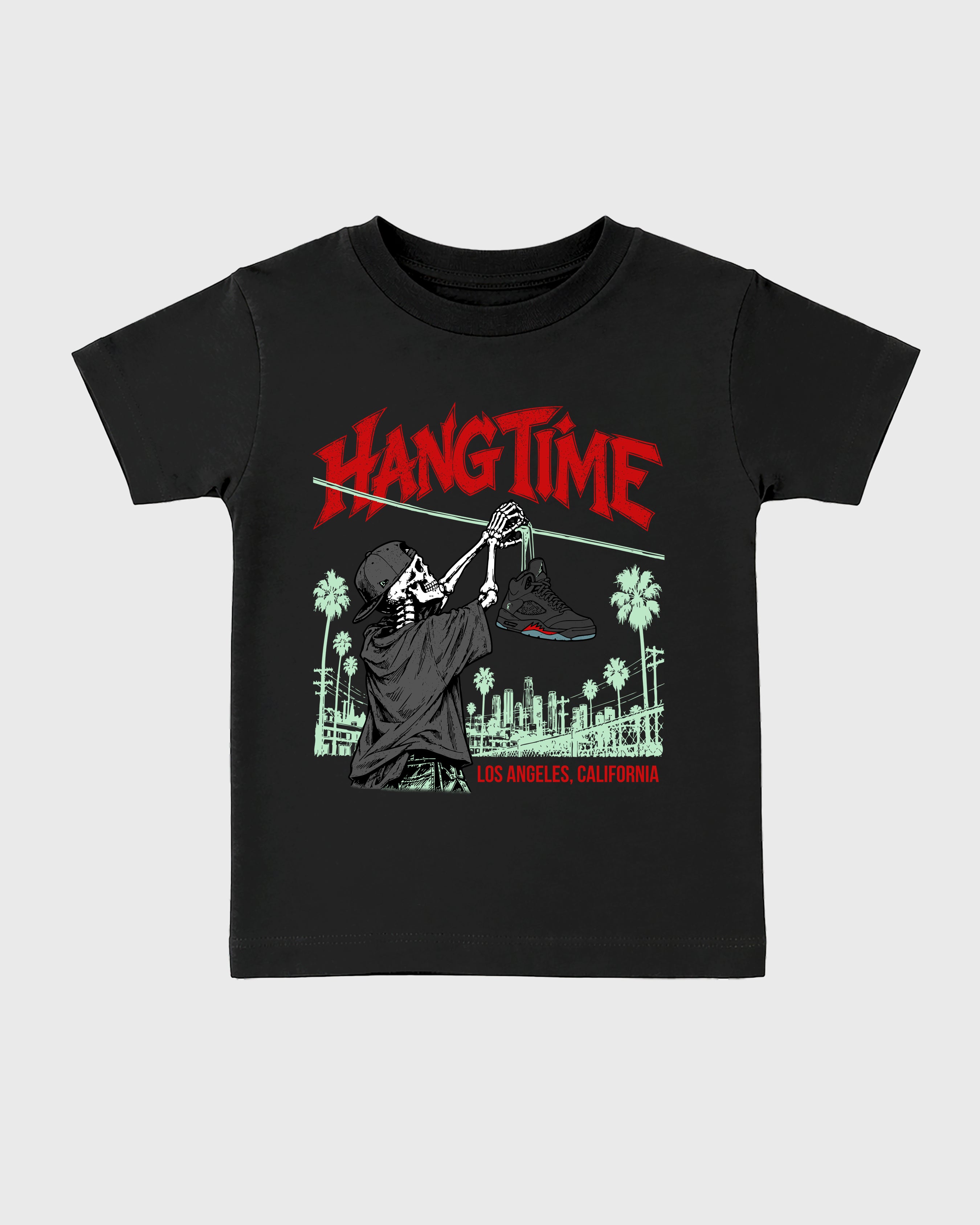 Hang Time Baby & Kids Graphic T-Shirt featuring original artwork designed to match the Air Jordan 5 Halloween. Black 2 Kids Graphic Tee.