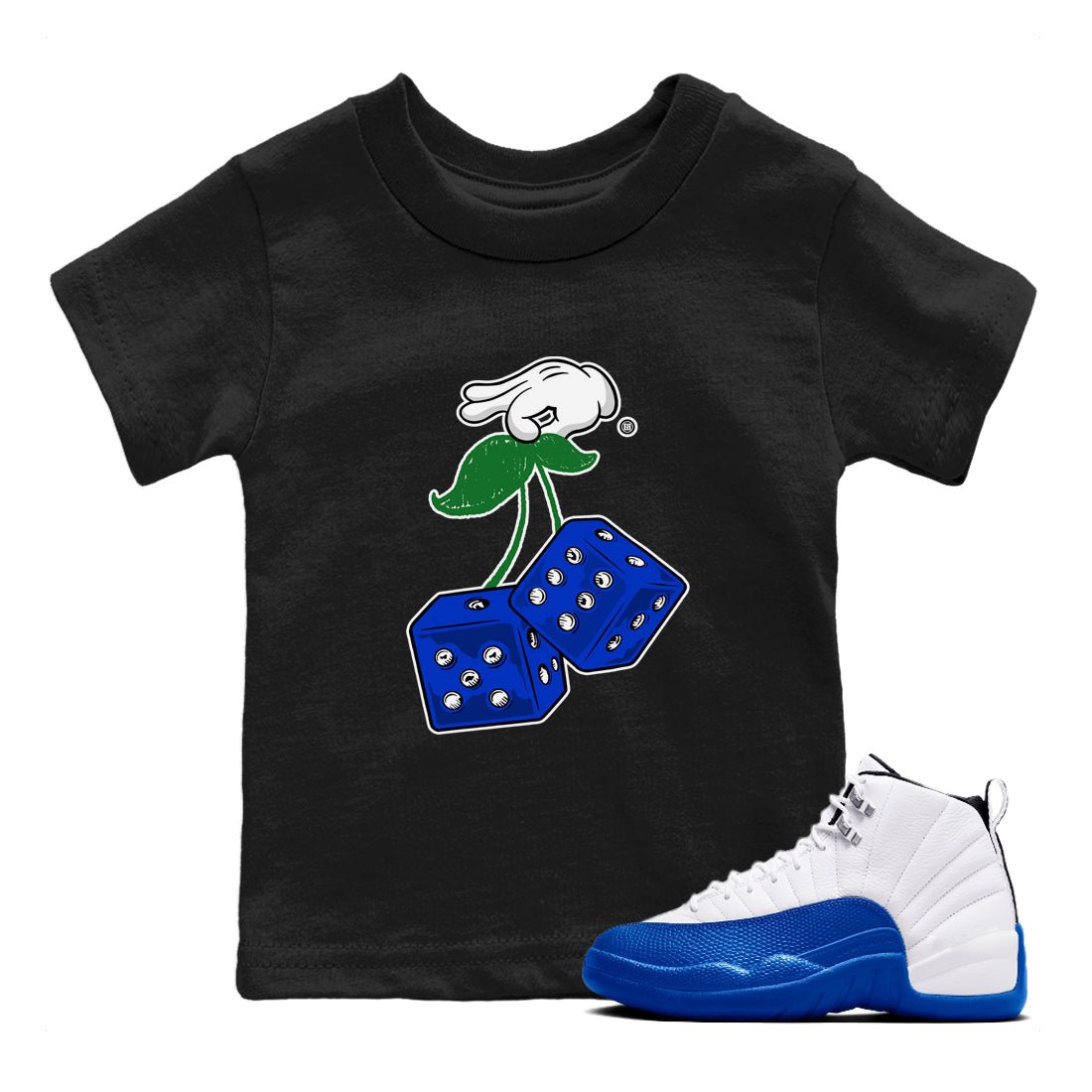AJ12 Blueberry shirts to match jordans Hanging Dice sneaker match tees Air Jordan 12 Blueberry SNRT Sneaker Tees streetwear brand Baby and Youth Black 1 cotton tee