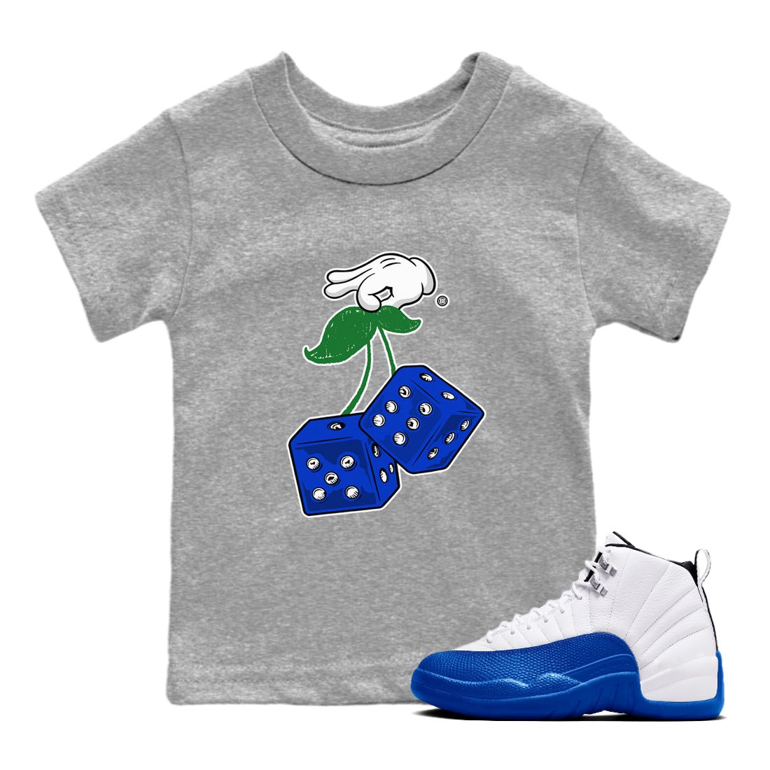 AJ12 Blueberry shirts to match jordans Hanging Dice sneaker match tees Air Jordan 12 Blueberry SNRT Sneaker Tees streetwear brand Baby and Youth Heather Grey 1 cotton tee
