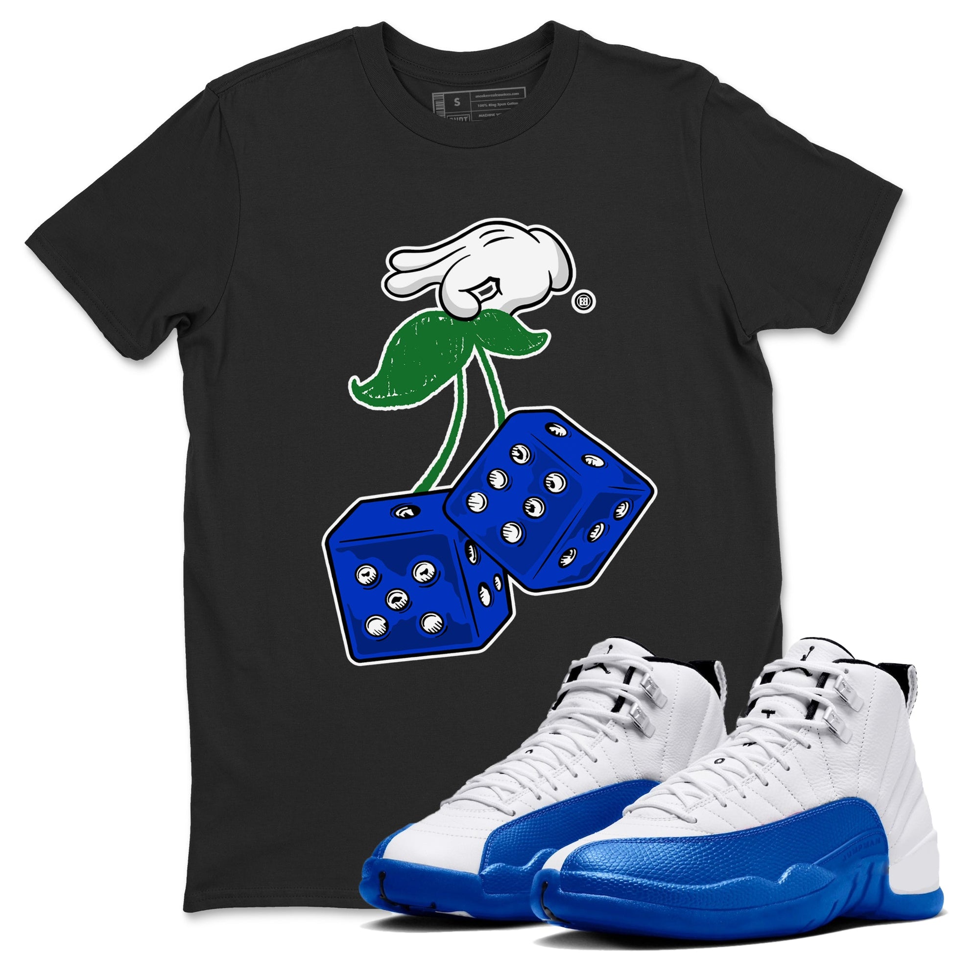 AJ12 Blueberry shirts to match jordans Hanging Dice sneaker match tees Air Jordan 12 Blueberry SNRT Sneaker Tees streetwear brand Black 1 unisex cotton tee