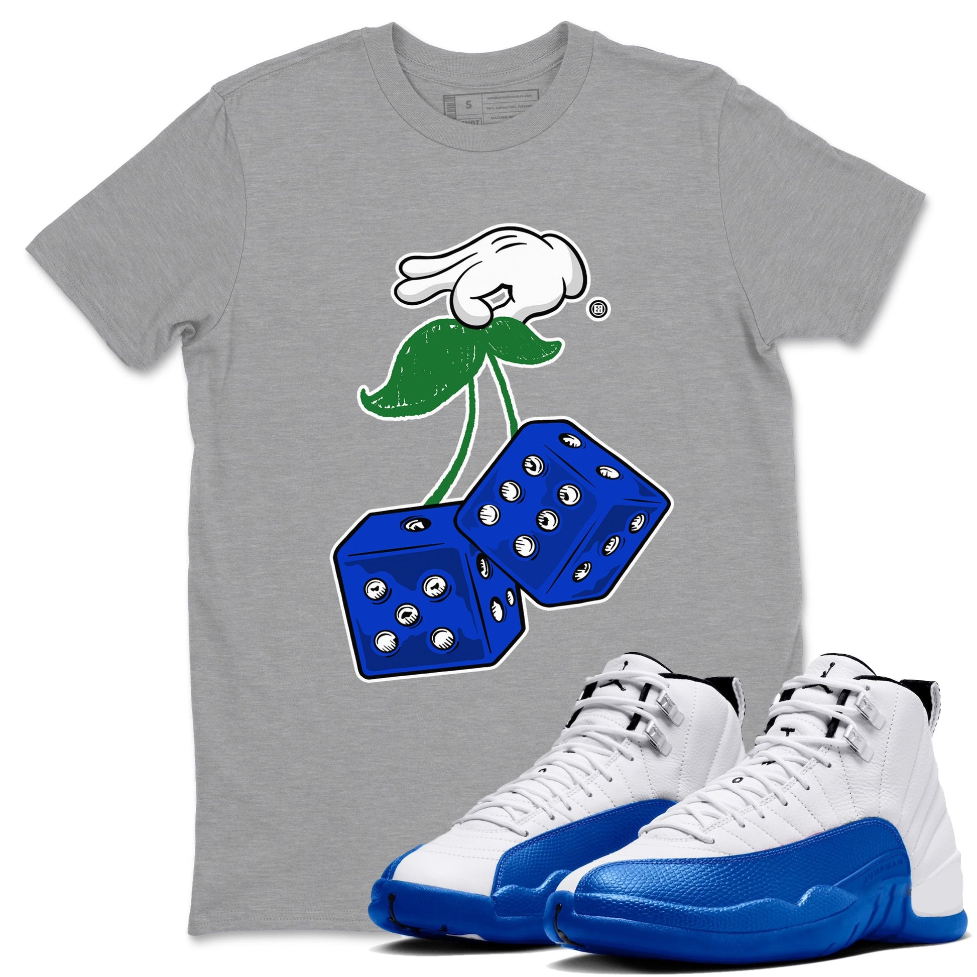 AJ12 Blueberry shirts to match jordans Hanging Dice sneaker match tees Air Jordan 12 Blueberry SNRT Sneaker Tees streetwear brand Heather Grey 1 unisex cotton tee