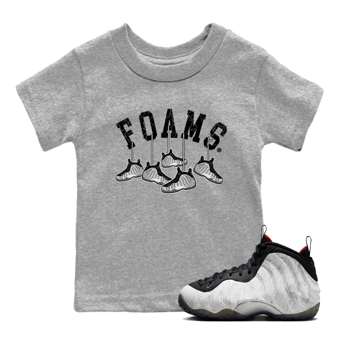 Foams One Jin shirts to match jordans Hanging Sneakers sneaker match tees Air Foamposite One Jin match shoes to clothes SNRT Sneaker Tees Youth Baby Heather Grey 1 tee