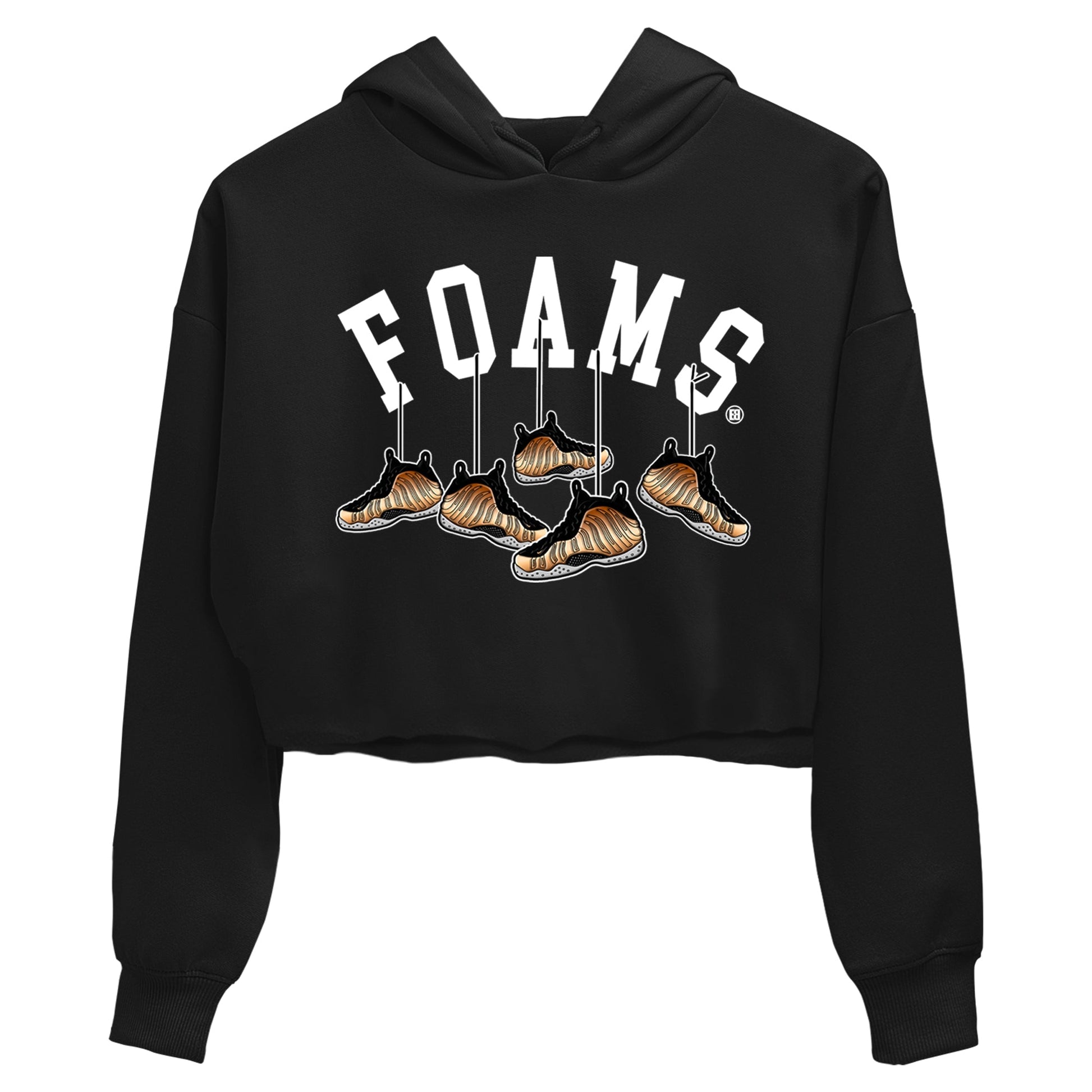 Foams One Metallic Copper shirts to match jordans Hanging Sneakers sneaker match tees Air Foamposite One Metallic Copper match shoes to clothes SNRT Sneaker Tees unisex cotton Black 2 crop tee