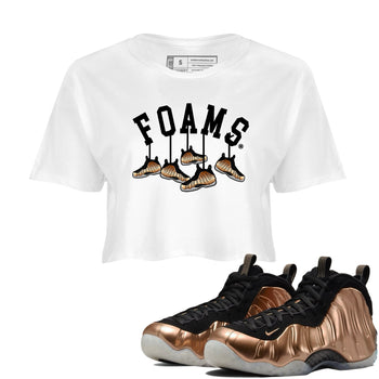 Foams One Metallic Copper shirts to match jordans Hanging Sneakers sneaker match tees Air Foamposite One Metallic Copper match shoes to clothes SNRT Sneaker Tees unisex cotton White 1 crop tee