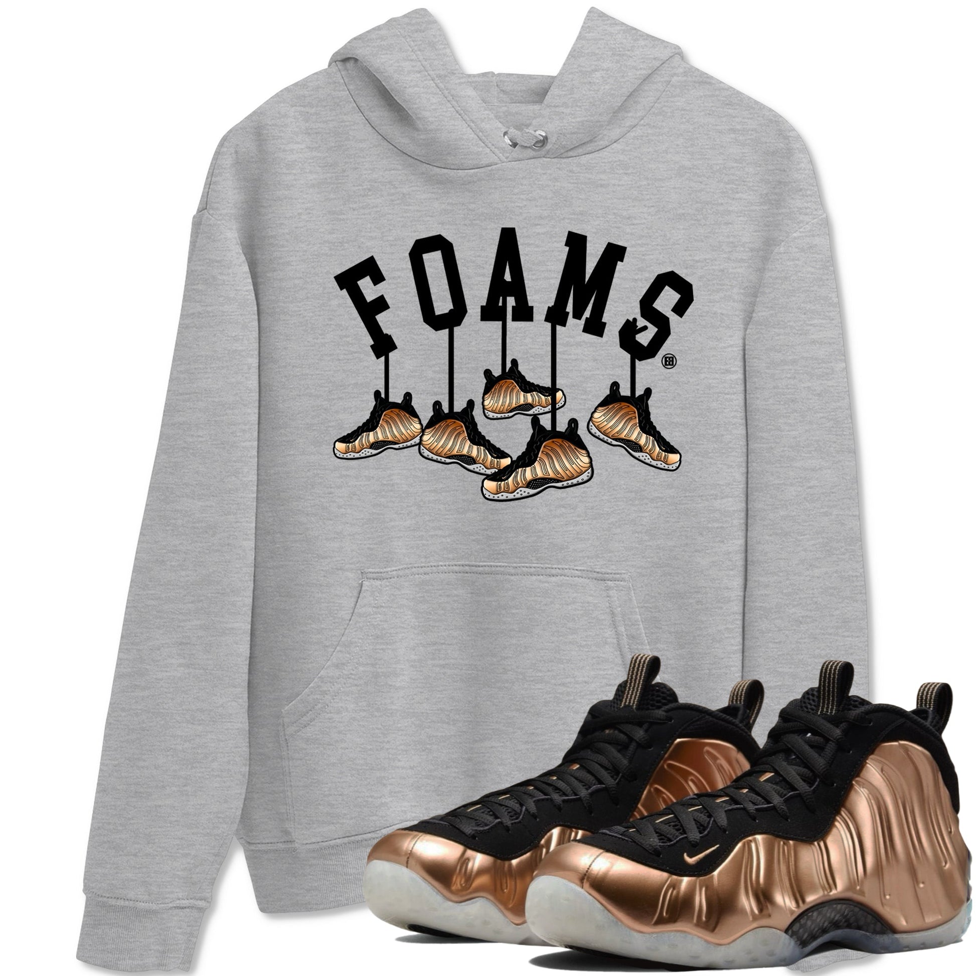 Foams One Metallic Copper shirts to match jordans Hanging Sneakers sneaker match tees Air Foamposite One Metallic Copper match shoes to clothes SNRT Sneaker Tees unisex cotton Heather Grey 1 shirts