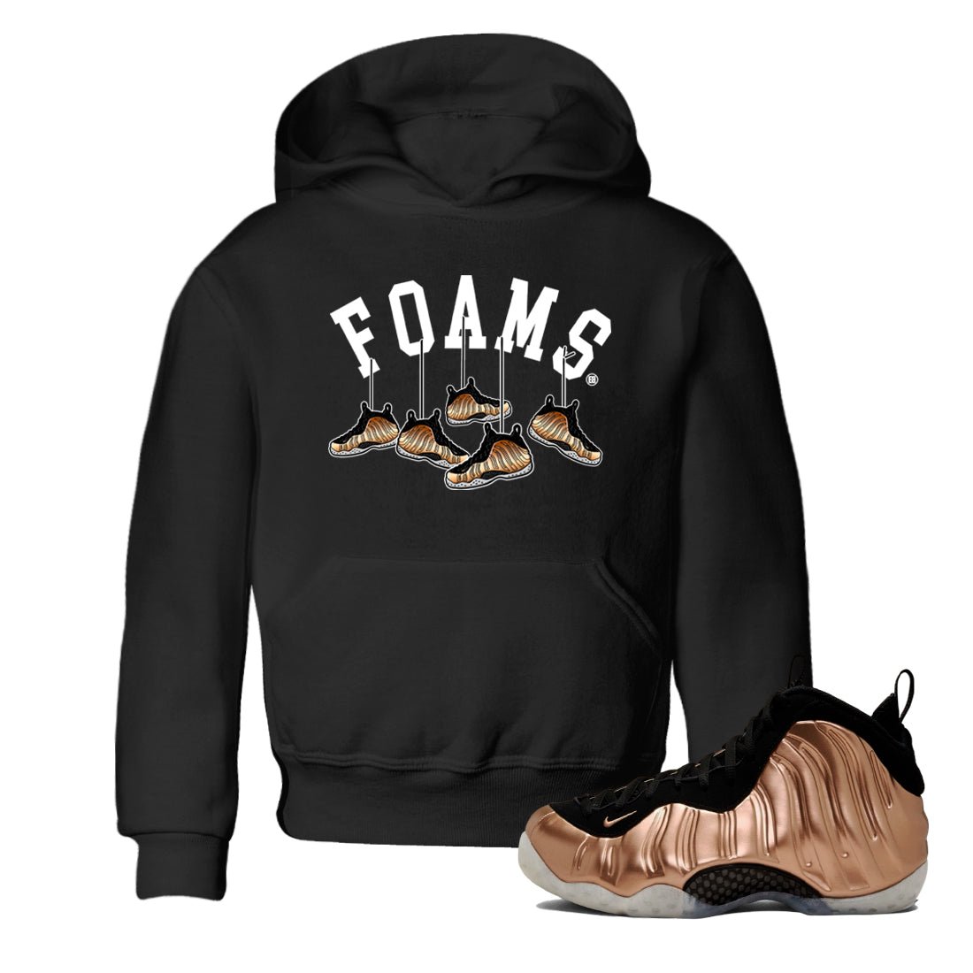 Foams One Metallic Copper shirts to match jordans Hanging Sneakers sneaker match tees Air Foamposite One Metallic Copper match shoes to clothes SNRT Sneaker Tees Youth Baby Black 1 tee