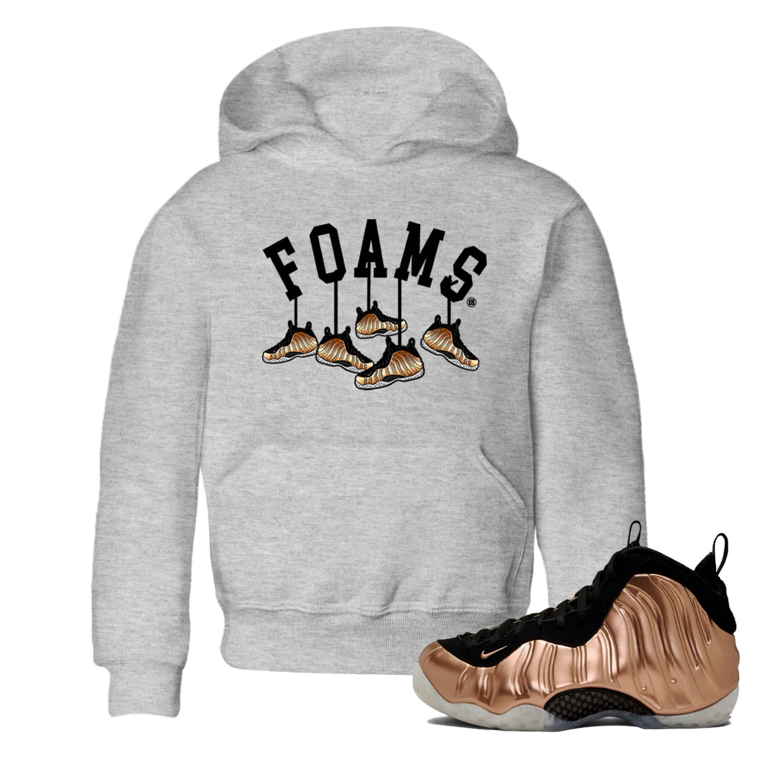 Foams One Metallic Copper shirts to match jordans Hanging Sneakers sneaker match tees Air Foamposite One Metallic Copper match shoes to clothes SNRT Sneaker Tees Youth Baby Heather Grey 1 tee