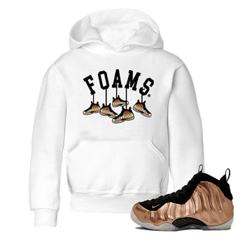 Foams One Metallic Copper shirts to match jordans Hanging Sneakers sneaker match tees Air Foamposite One Metallic Copper match shoes to clothes SNRT Sneaker Tees Youth Baby White 1 tee