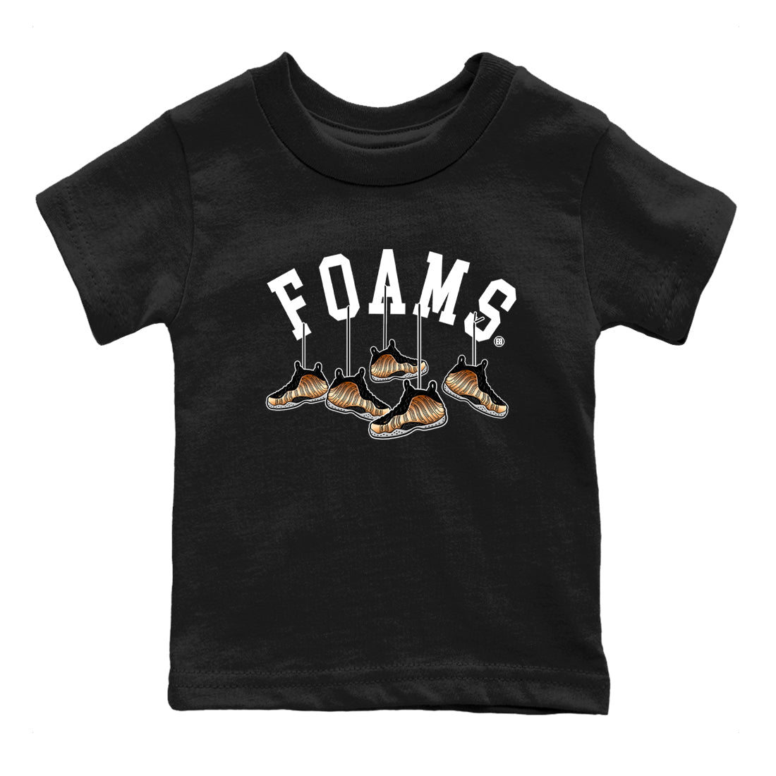 Foams One Metallic Copper shirts to match jordans Hanging Sneakers sneaker match tees Air Foamposite One Metallic Copper match shoes to clothes SNRT Sneaker Tees Youth Baby Black 2 tee