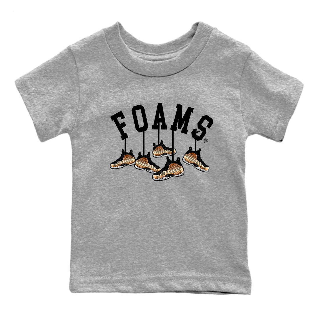 Foams One Metallic Copper shirts to match jordans Hanging Sneakers sneaker match tees Air Foamposite One Metallic Copper match shoes to clothes SNRT Sneaker Tees Youth Baby Heather Grey 2 tee