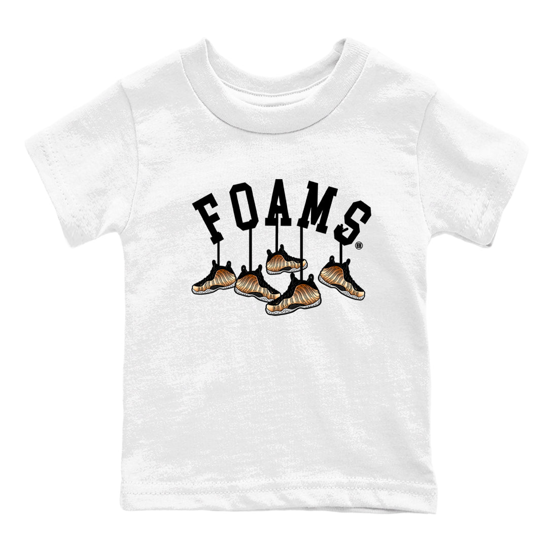 Foams One Metallic Copper shirts to match jordans Hanging Sneakers sneaker match tees Air Foamposite One Metallic Copper match shoes to clothes SNRT Sneaker Tees Youth Baby White 2 tee