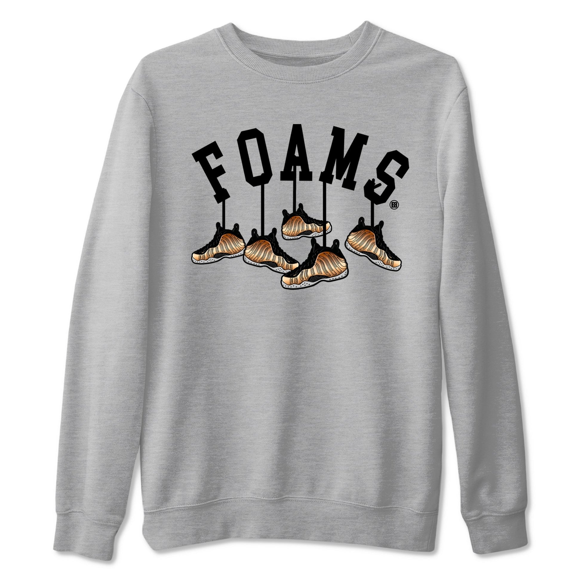 Foams One Metallic Copper shirts to match jordans Hanging Sneakers sneaker match tees Air Foamposite One Metallic Copper match shoes to clothes SNRT Sneaker Tees unisex cotton Heather Grey 2 shirts