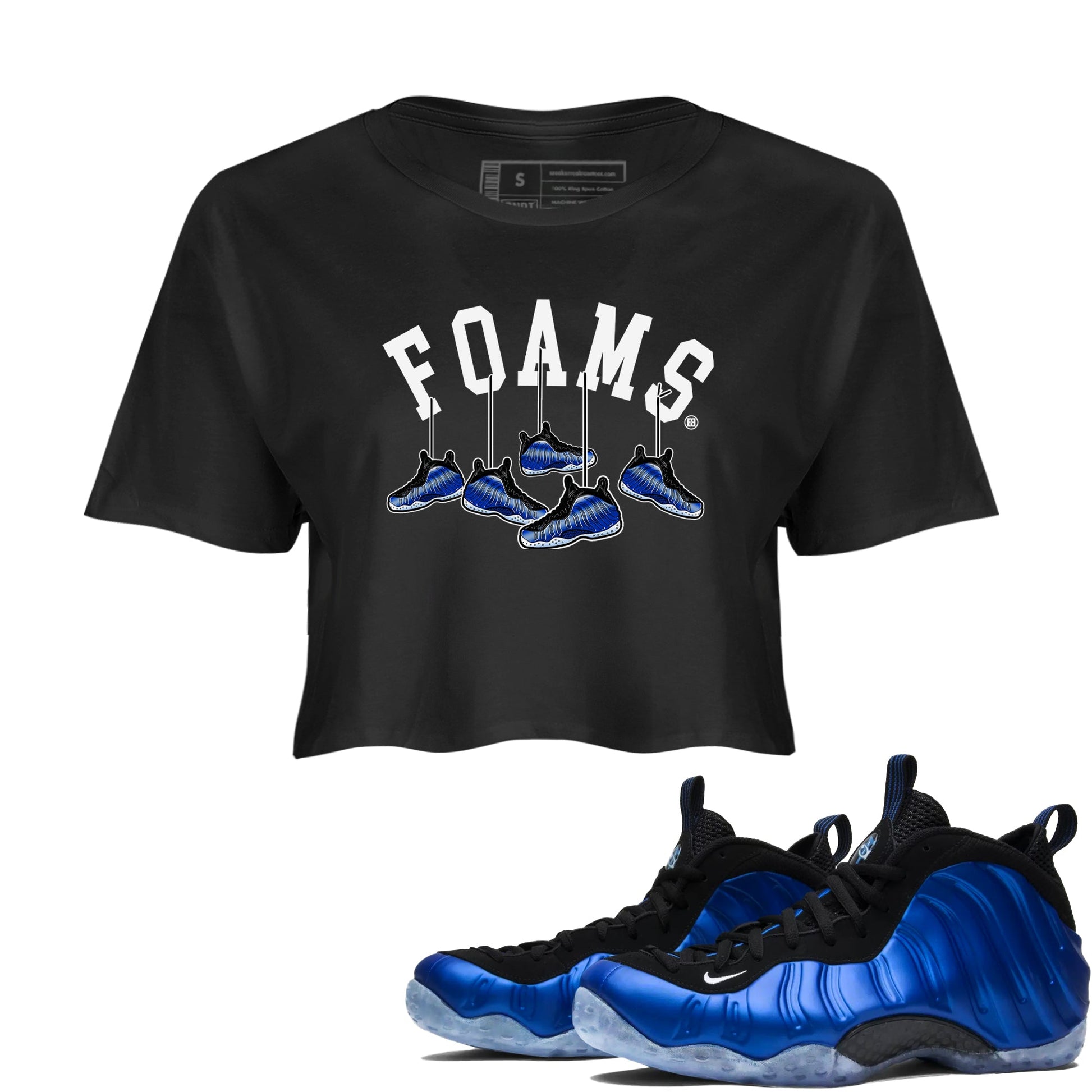 Air Foamposite One Royal shirts to match jordans Hanging Sneakers sneaker match tees Foams One Royal match shoes to clothes SNRT Sneaker Tees unisex cotton Black 1 crop tee