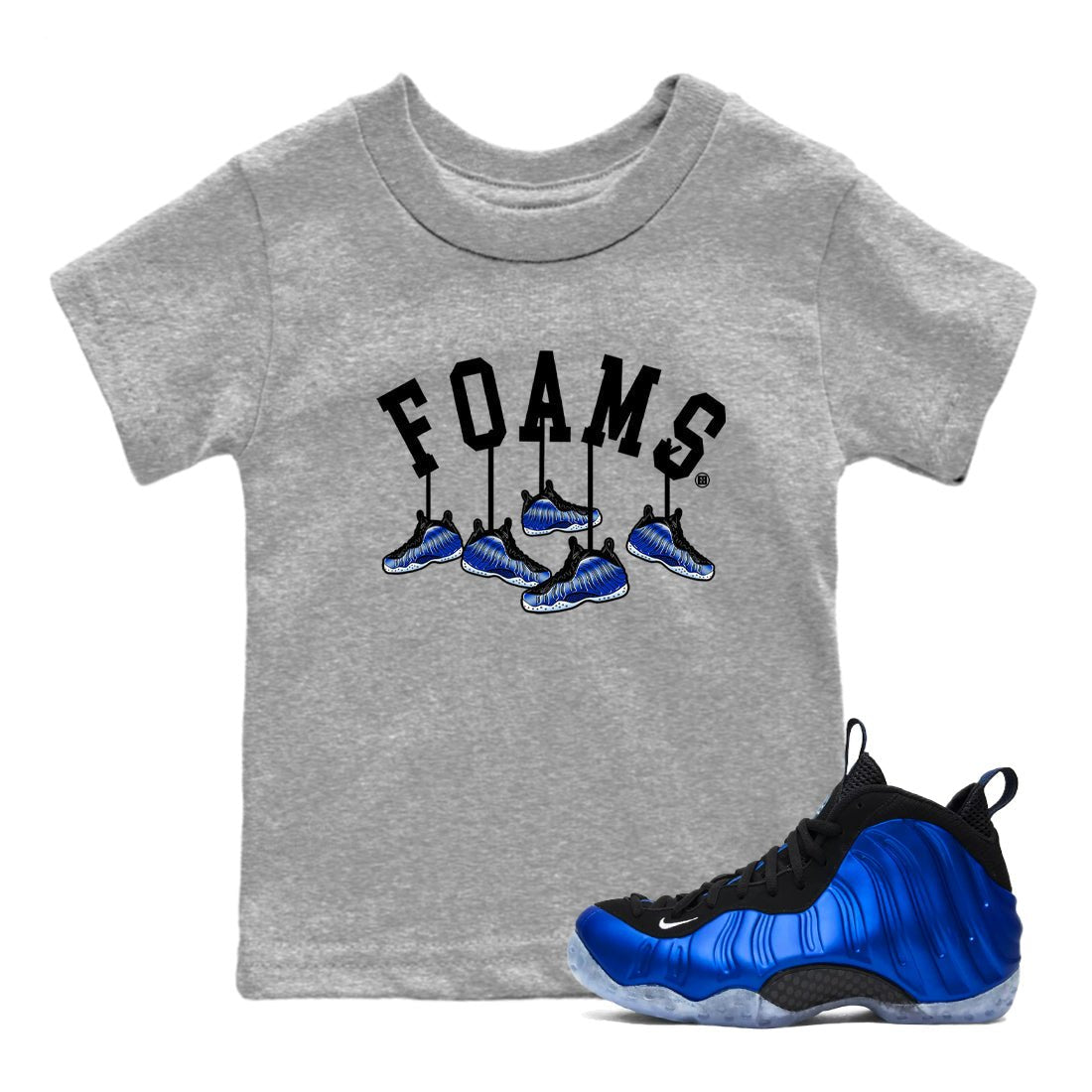 Air Foamposite One Royal shirts to match jordans Hanging Sneakers sneaker match tees Foams One Royal match shoes to clothes SNRT Sneaker Tees Youth Baby Heather Grey 1 tee