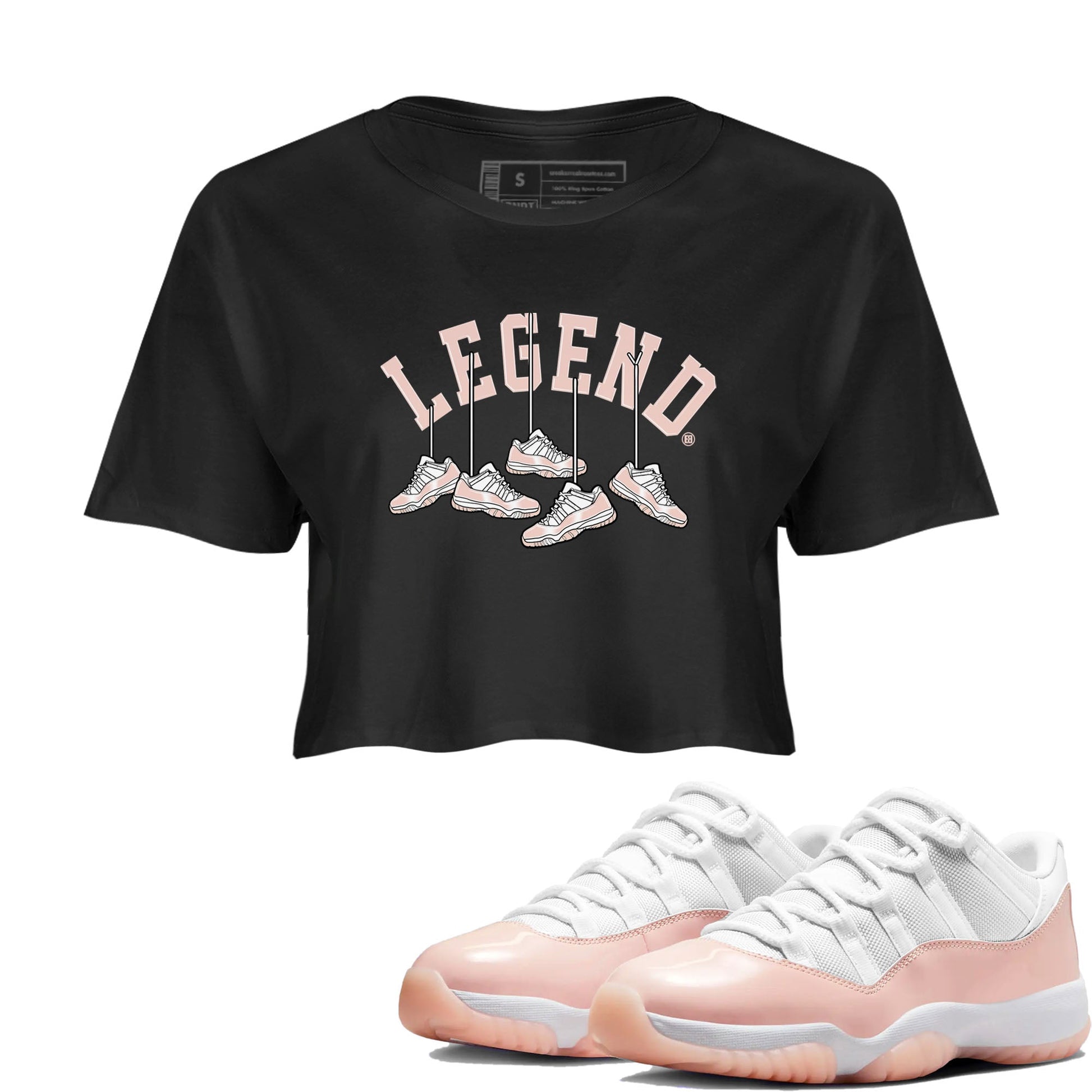 11s Legend Pink shirts to match jordans Hanging Sneakers sneaker match tees Air Jordan 11 Legend Pink SNRT Sneaker Tees streetwear brand Black 1 crop tee