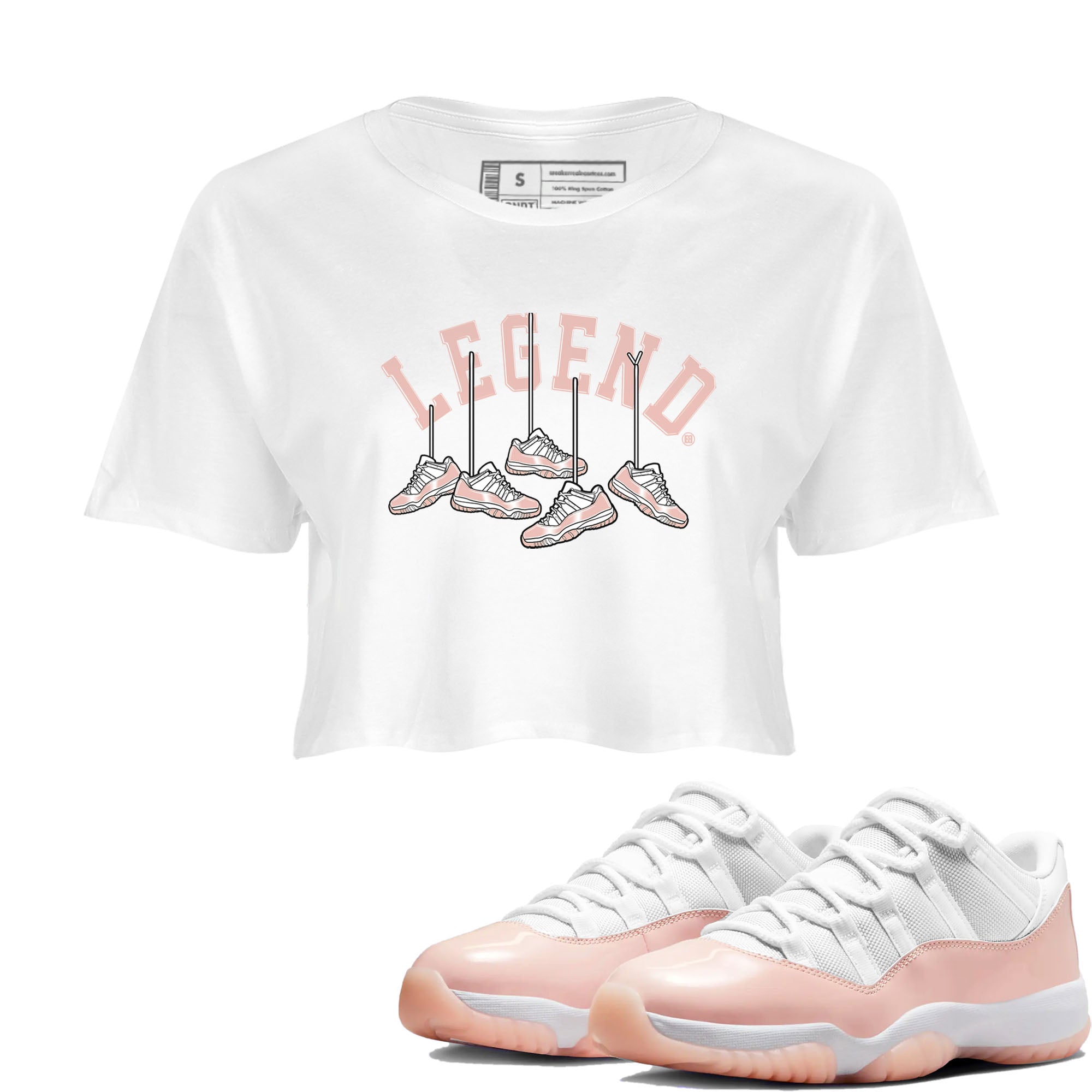 11s Legend Pink shirts to match jordans Hanging Sneakers sneaker match tees Air Jordan 11 Legend Pink SNRT Sneaker Tees streetwear brand White 1 crop tee