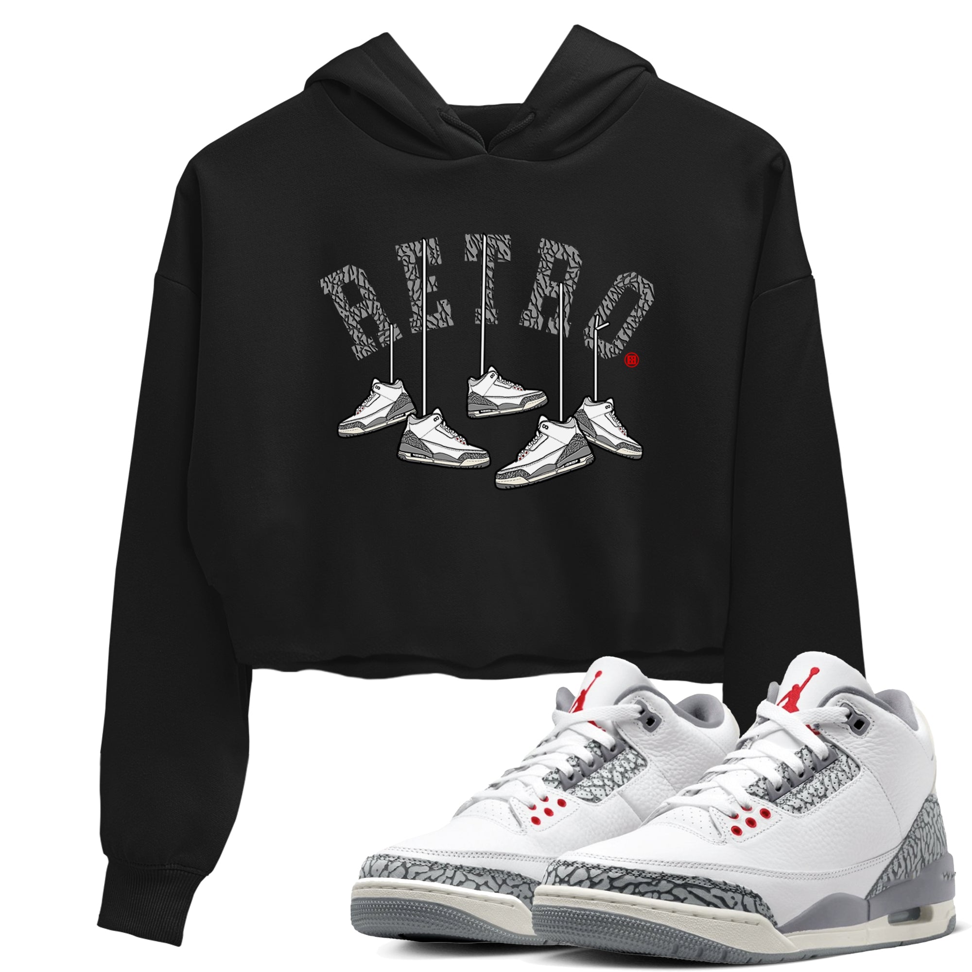 3s Cement Grey shirts to match jordans Hanging Sneakers sneaker match tees Air Jordan 3 Cement Grey SNRT Sneaker Tees streetwear brand Black 1 crop tee