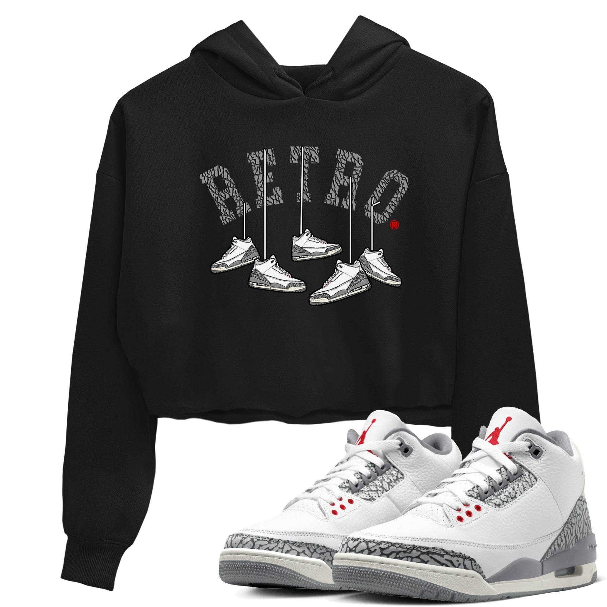 3s Cement Grey shirts to match jordans Hanging Sneakers sneaker match tees Air Jordan 3 Cement Grey SNRT Sneaker Tees streetwear brand Black 1 crop tee