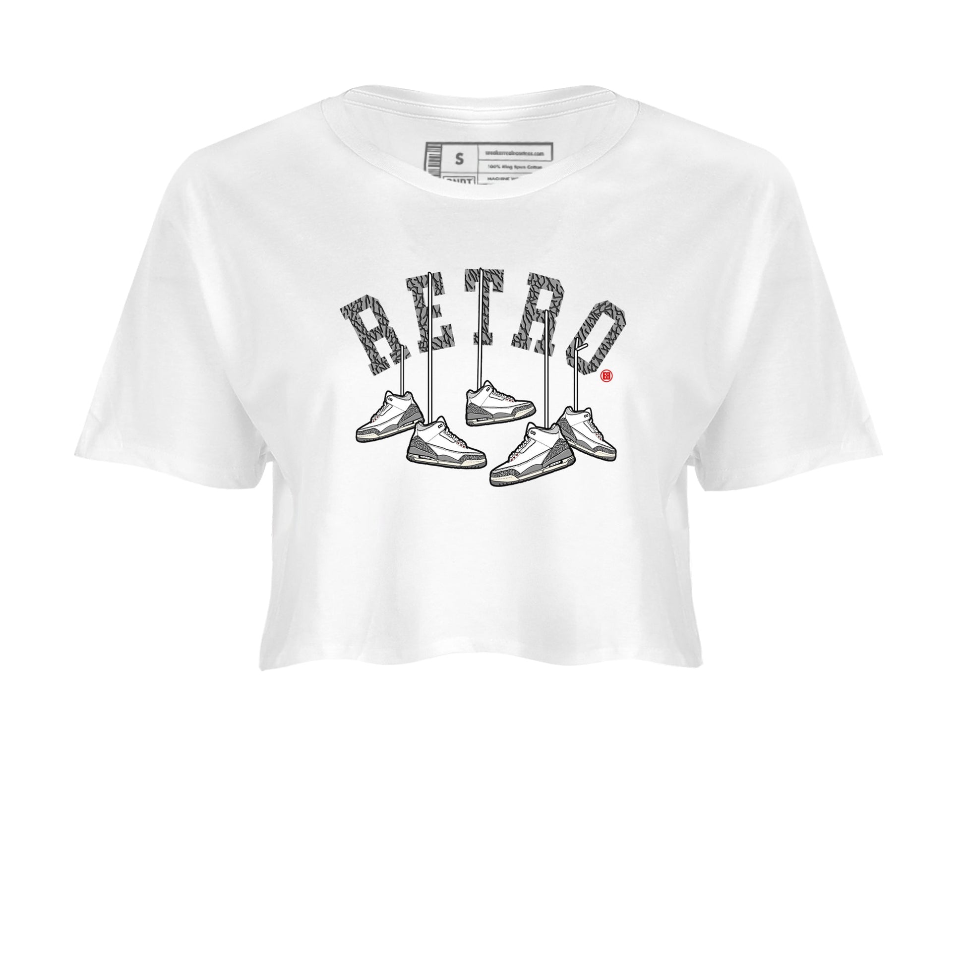 3s Cement Grey shirts to match jordans Hanging Sneakers sneaker match tees Air Jordan 3 Cement Grey SNRT Sneaker Tees streetwear brand White 2 crop tee