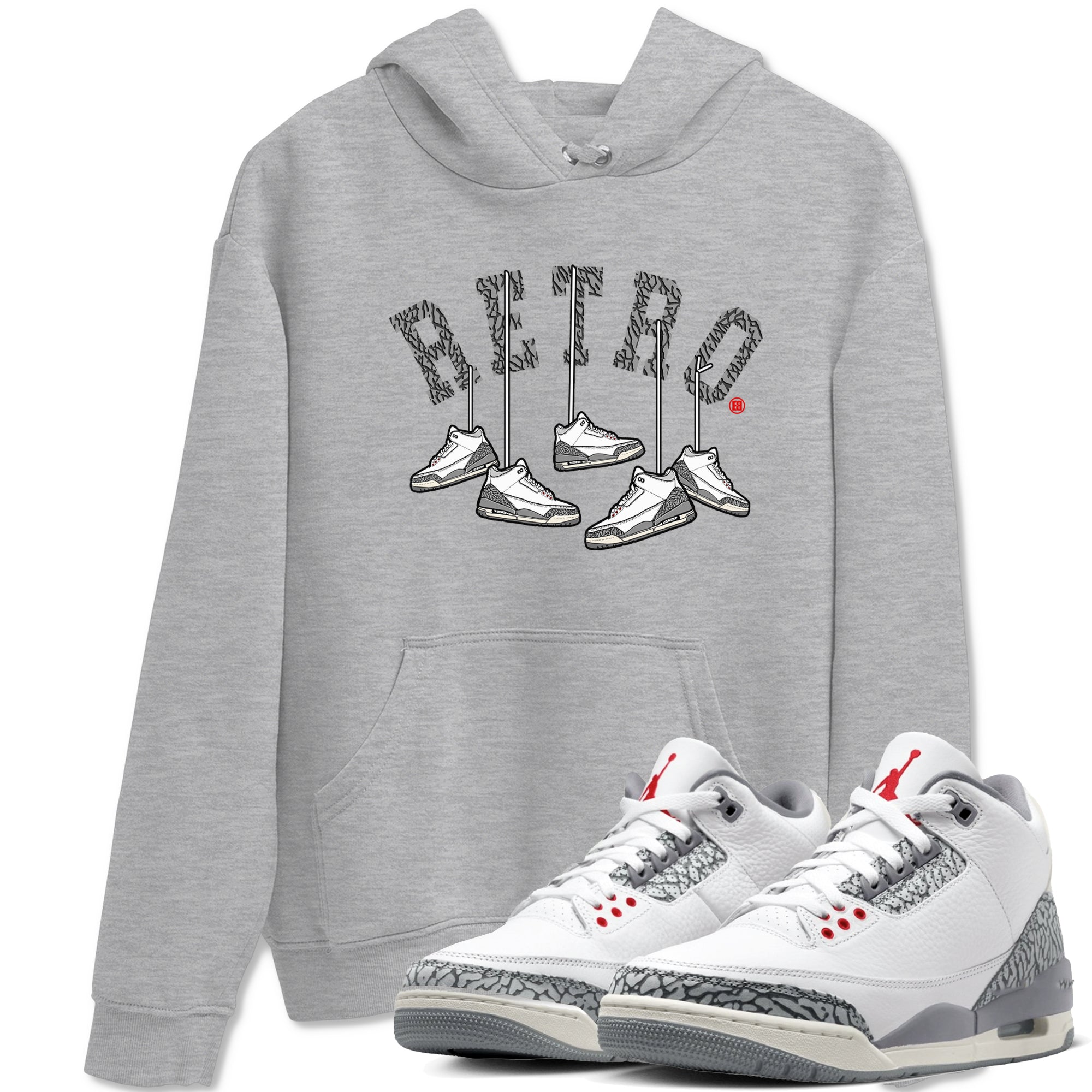 3s Cement Grey shirts to match jordans Hanging Sneakers sneaker match tees Air Jordan 3 Cement Grey SNRT Sneaker Tees streetwear brand Heather Grey 1 unisex cotton tee