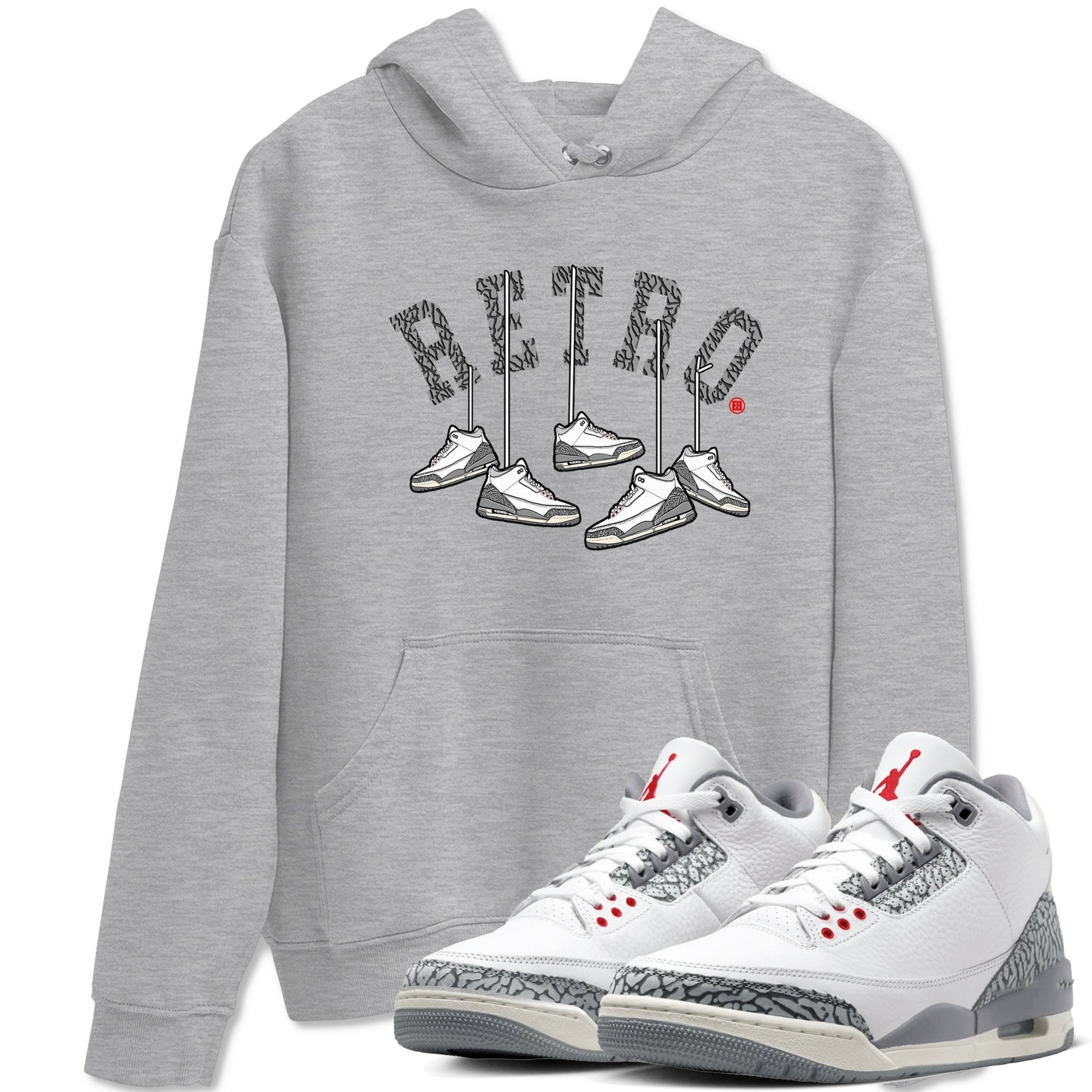 3s Cement Grey shirts to match jordans Hanging Sneakers sneaker match tees Air Jordan 3 Cement Grey SNRT Sneaker Tees streetwear brand Heather Grey 1 unisex cotton tee
