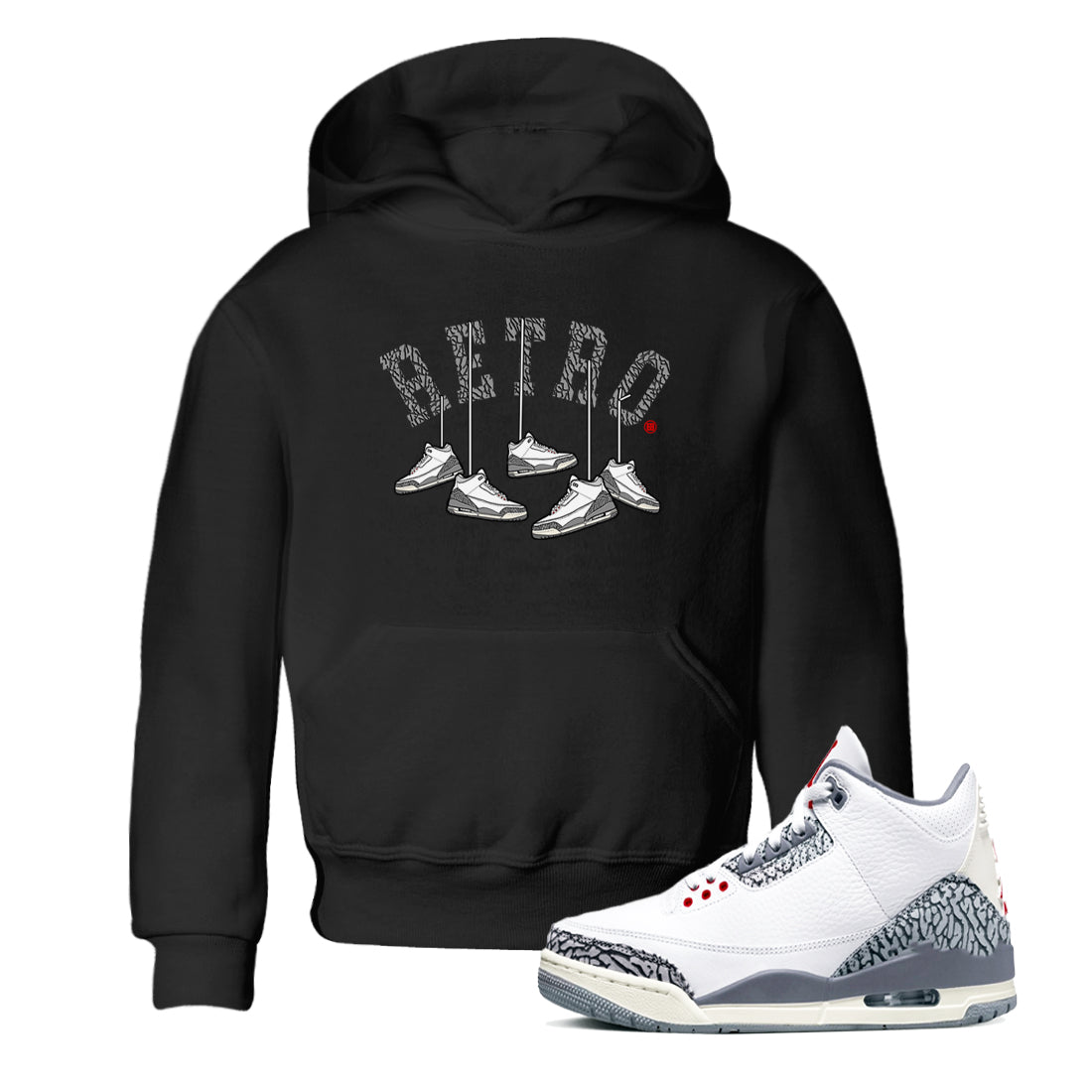 3s Cement Grey shirts to match jordans Hanging Sneakers sneaker match tees Air Jordan 3 Cement Grey SNRT Sneaker Tees streetwear brand Baby and Youth Black 1 cotton tee