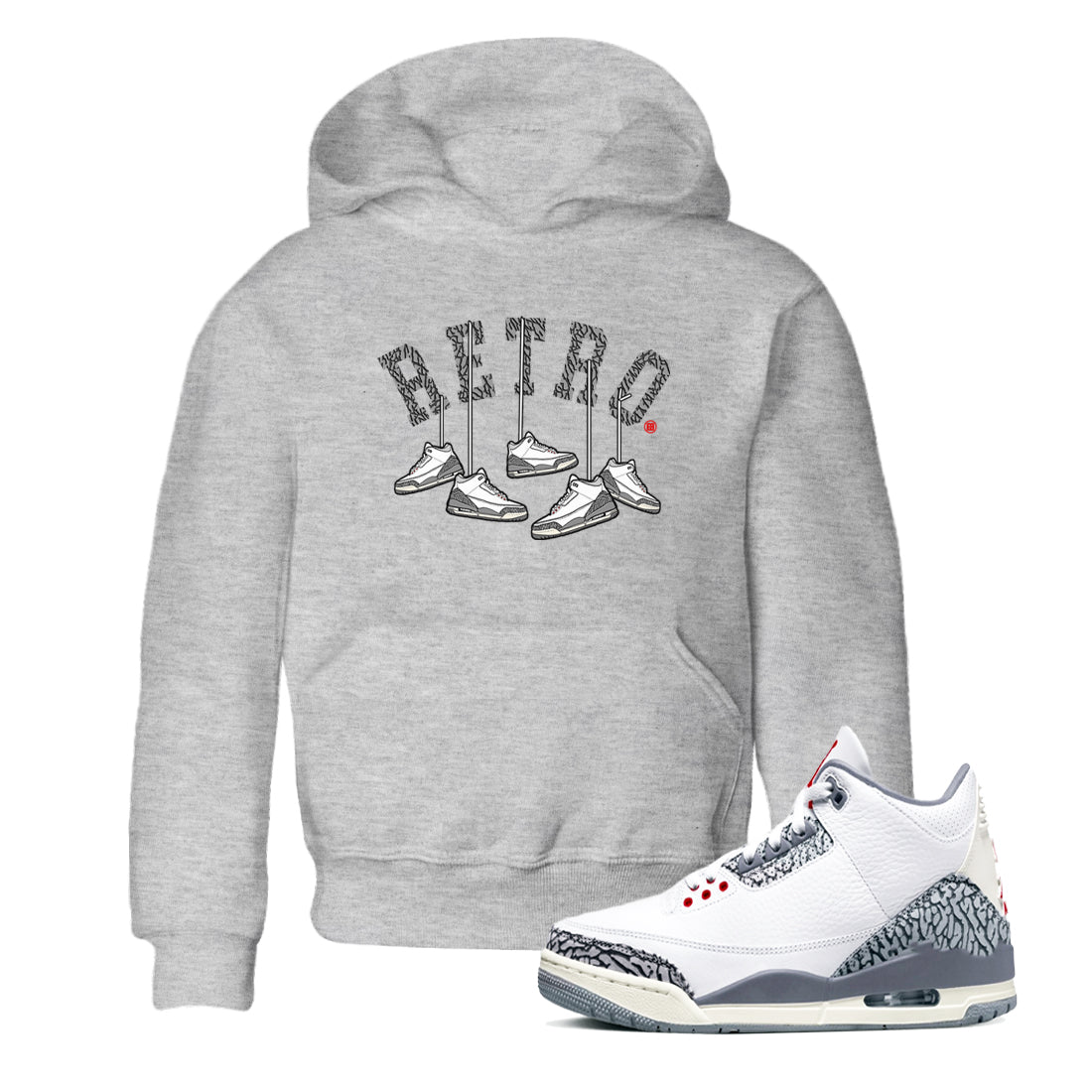 3s Cement Grey shirts to match jordans Hanging Sneakers sneaker match tees Air Jordan 3 Cement Grey SNRT Sneaker Tees streetwear brand Baby and Youth Heather Grey 1 cotton tee