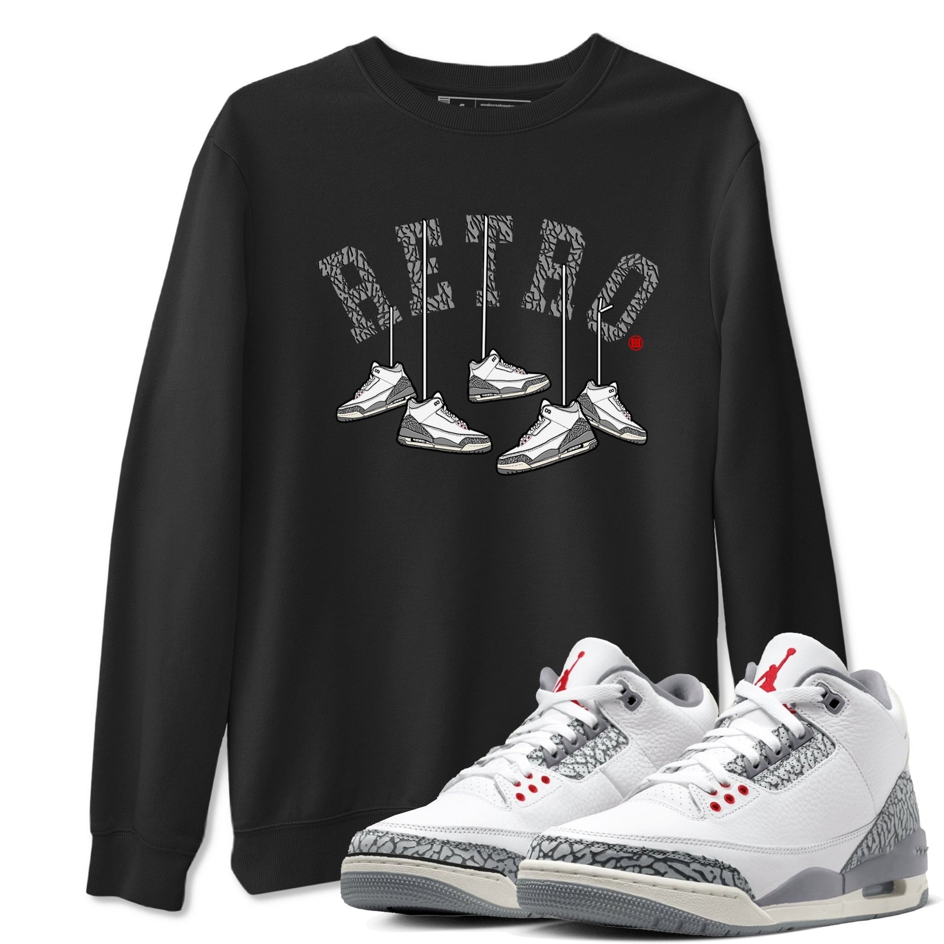 3s Cement Grey shirts to match jordans Hanging Sneakers sneaker match tees Air Jordan 3 Cement Grey SNRT Sneaker Tees streetwear brand Black 1 unisex cotton tee