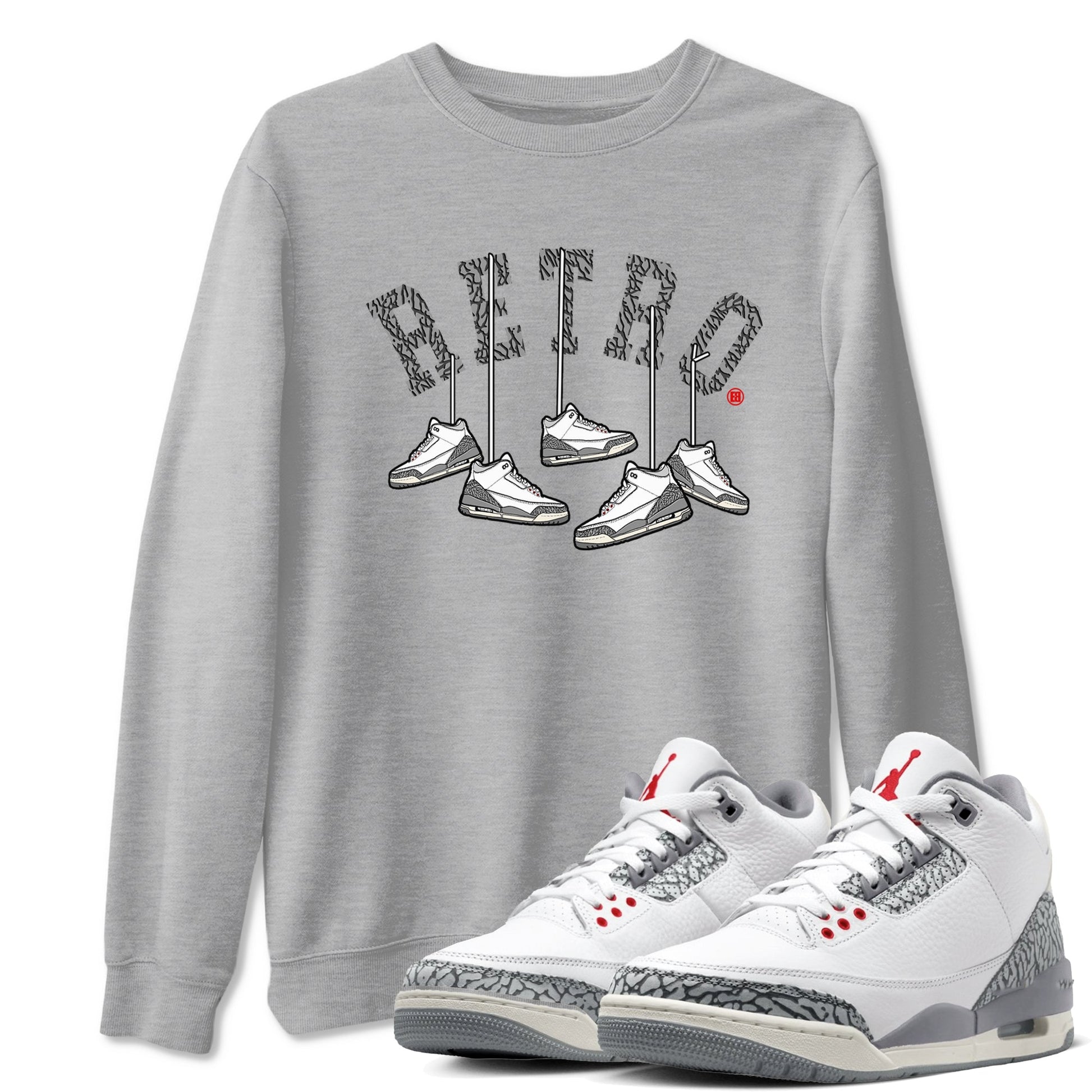 3s Cement Grey shirts to match jordans Hanging Sneakers sneaker match tees Air Jordan 3 Cement Grey SNRT Sneaker Tees streetwear brand Heather Grey 1 unisex cotton tee