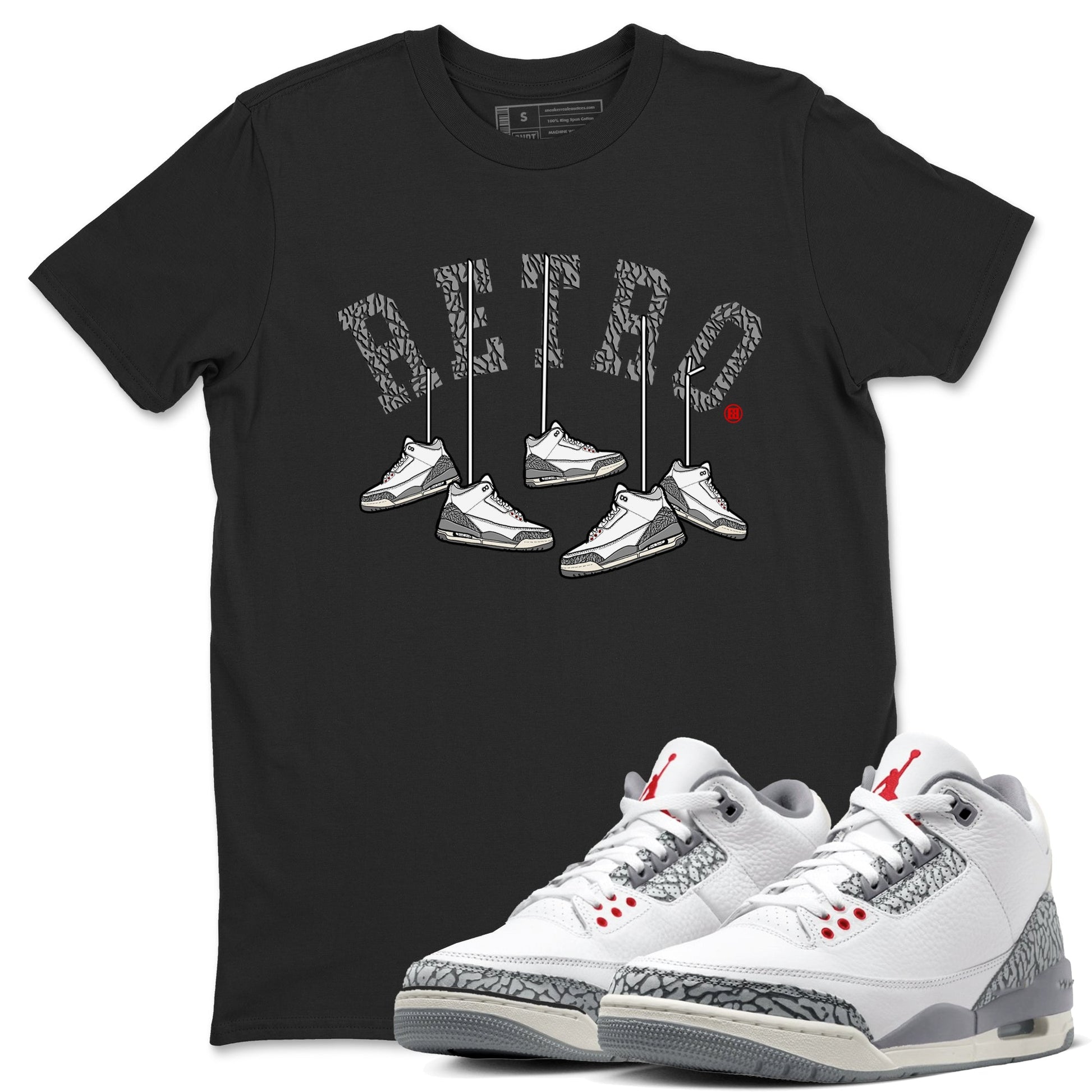 3s Cement Grey shirts to match jordans Hanging Sneakers sneaker match tees Air Jordan 3 Cement Grey SNRT Sneaker Tees streetwear brand Black 1 unisex cotton tee