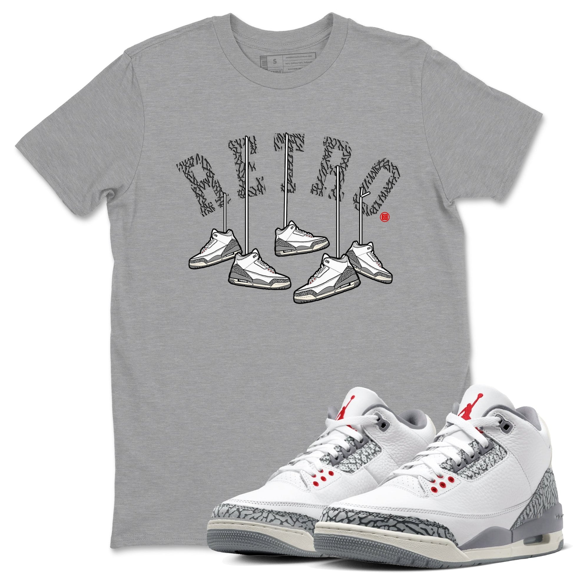 3s Cement Grey shirts to match jordans Hanging Sneakers sneaker match tees Air Jordan 3 Cement Grey SNRT Sneaker Tees streetwear brand Heather Grey 1 unisex cotton tee