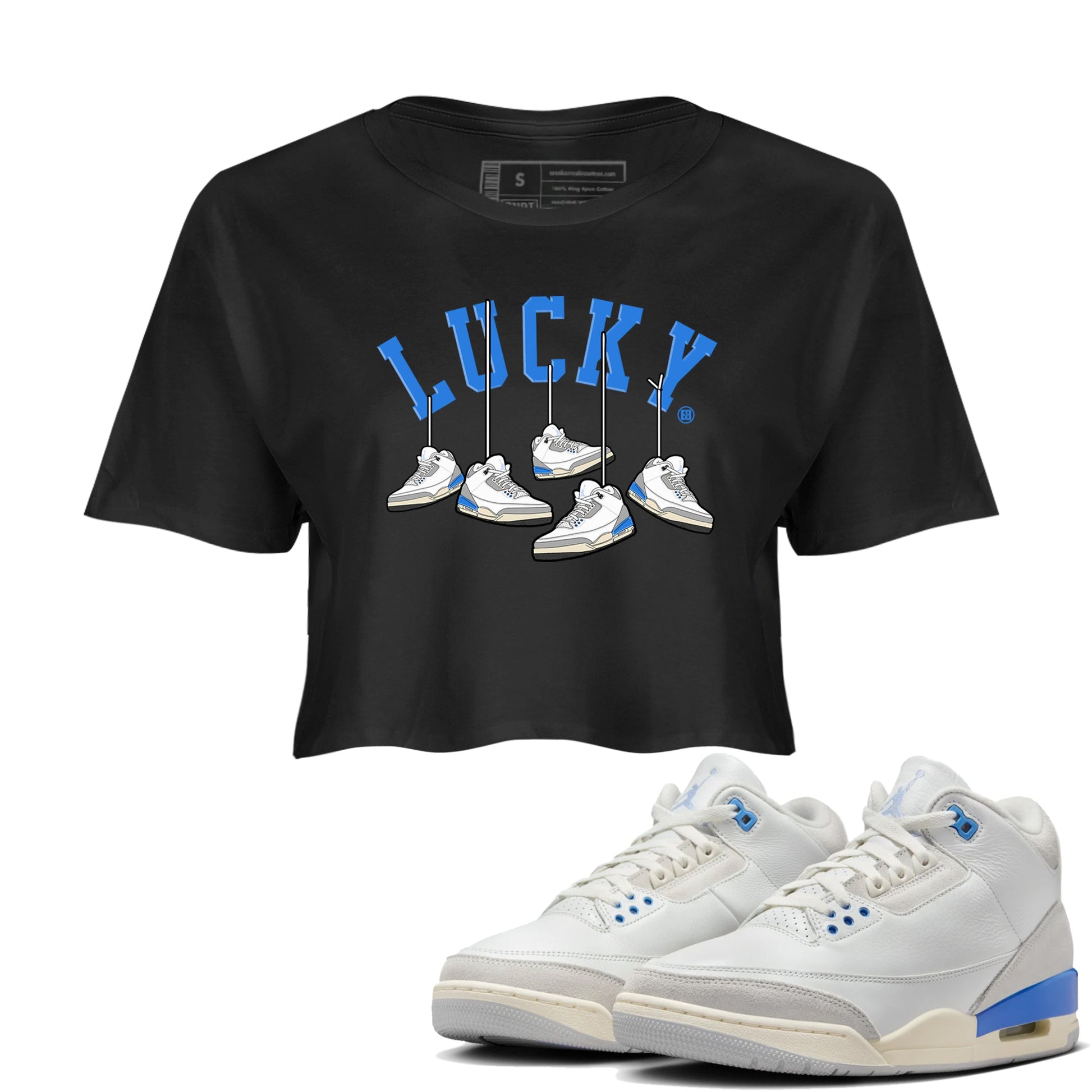 Air Jordan 3 Lucky Shorts shirts to match jordans Hanging Sneakers sneaker match tees Air Jordan 3 Retro Lucky Shorts match shoes to clothes SNRT Sneaker Tees unisex cotton Black 1 crop tee